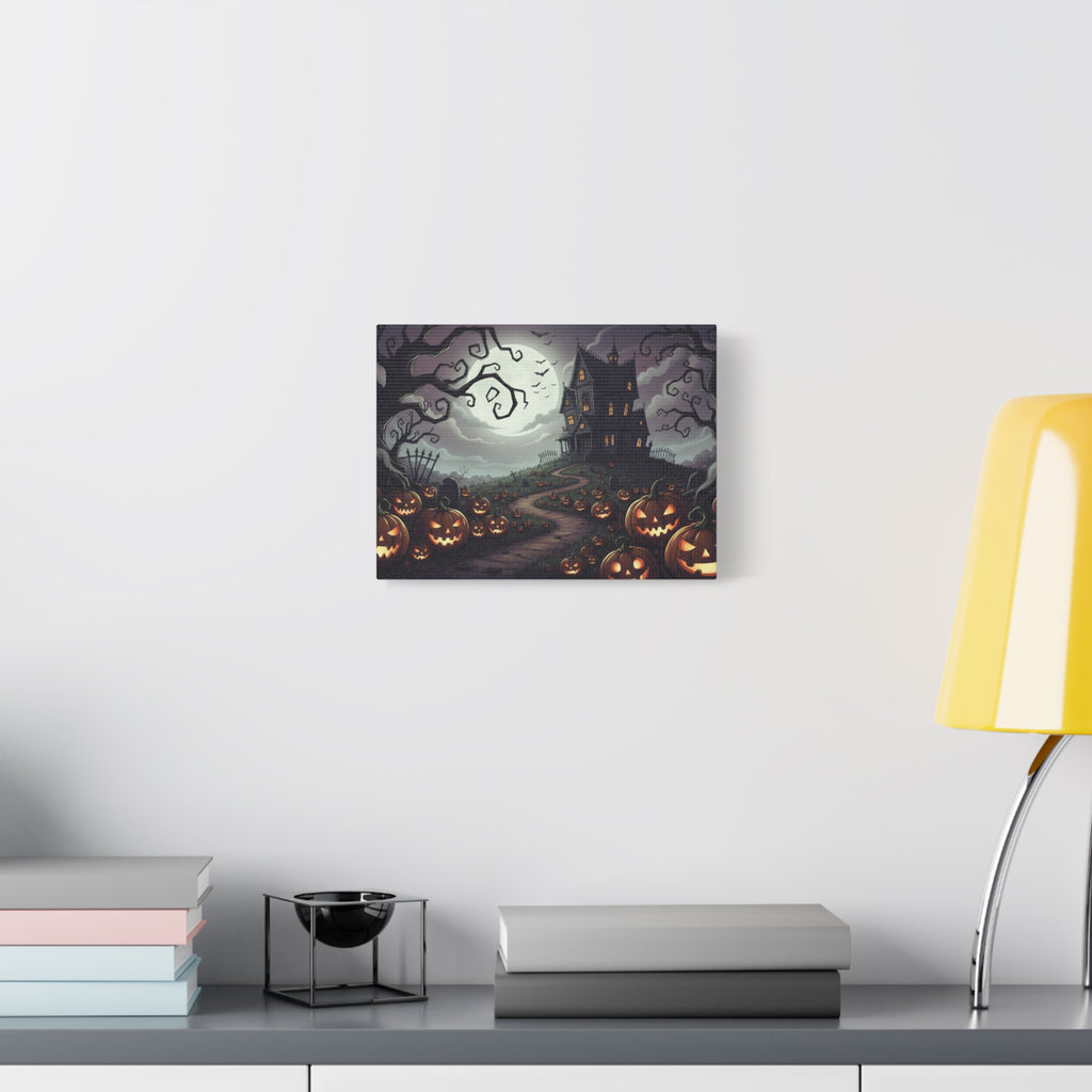 Haunted Pumpkin Patch Canvas Art — Spooky Halloween Haunted House Wall Decor