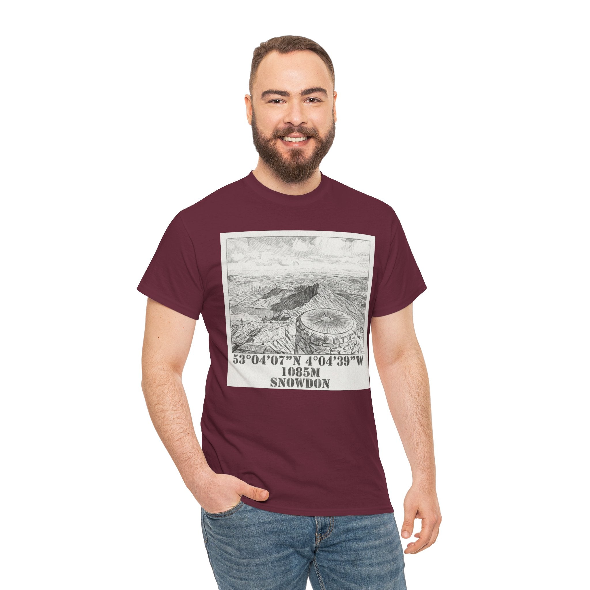 Snowdon Mountain Tee — Vintage Map Illustration with Coordinates