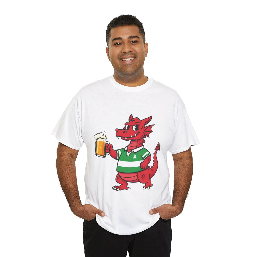 Dragon Cheers T‑Shirt — Cute Red Dragon Holding Beer Graphic Tee
