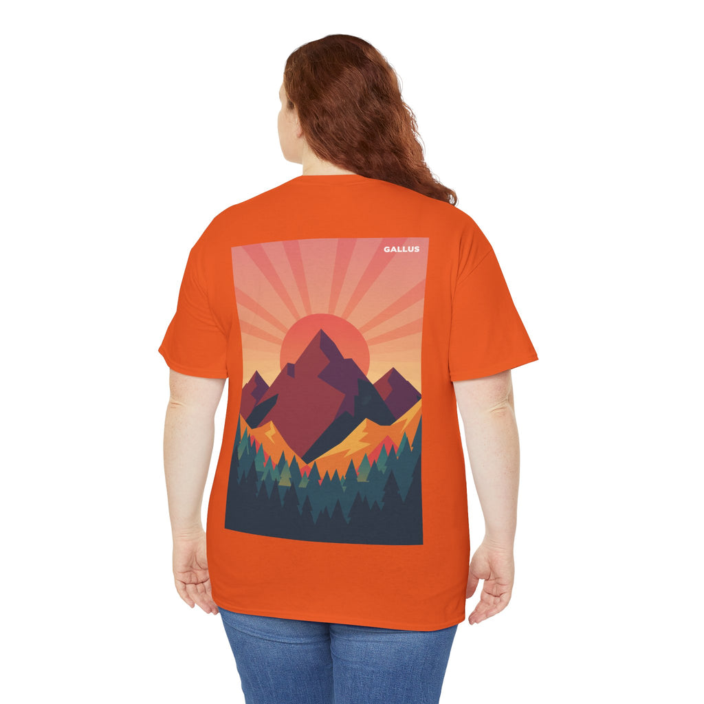Mountain Sunset T-Shirt — Retro Nature Graphic Tee with 'GALLUS' Logo