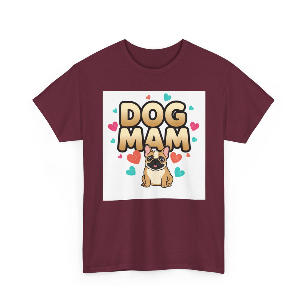 Dog Mom T-Shirt — Cute Pug Design with Hearts, Perfect Gift for Dog Lovers