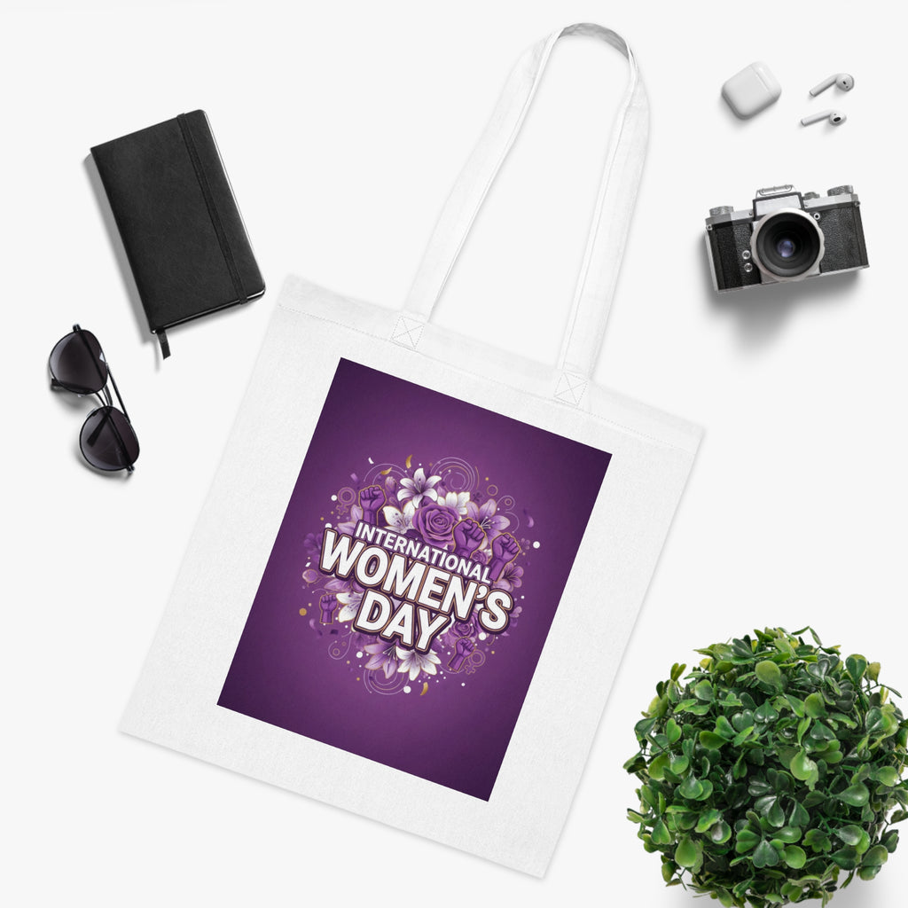 International Women’s Day Cotton Tote — Floral Purple Celebration Bag