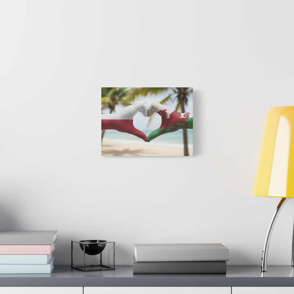 Welsh & Polish Flag Heart Canvas — Matte Stretched Wall Art