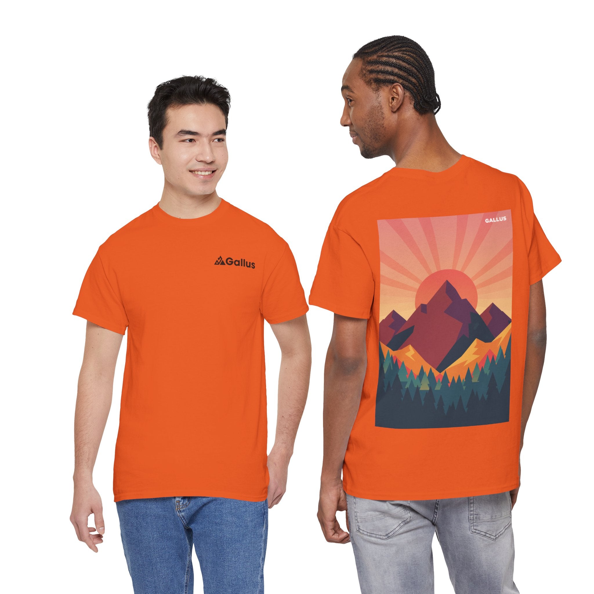 Mountain Sunset Graphic Tee — Vintage Nature Poster Back Print