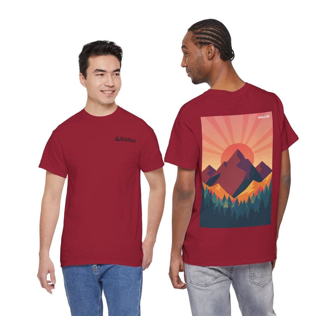 Mountain Sunset Graphic Tee — Vintage Nature Poster Back Print