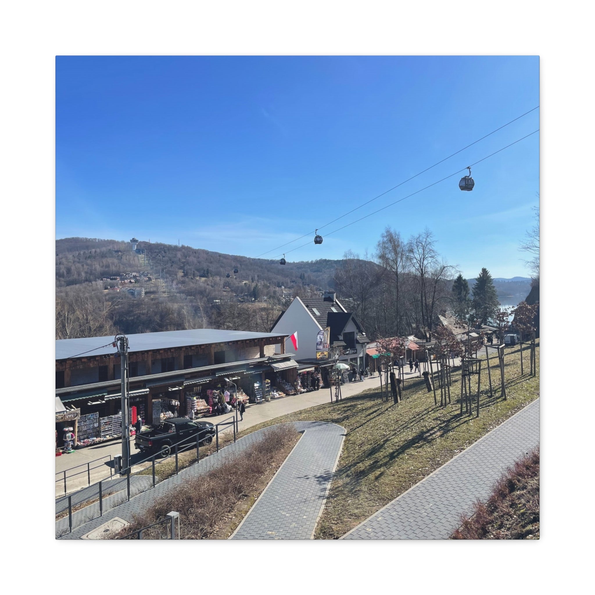 Resort Gondola Matte Canvas Wall Art — Mountain Village Landscape Print