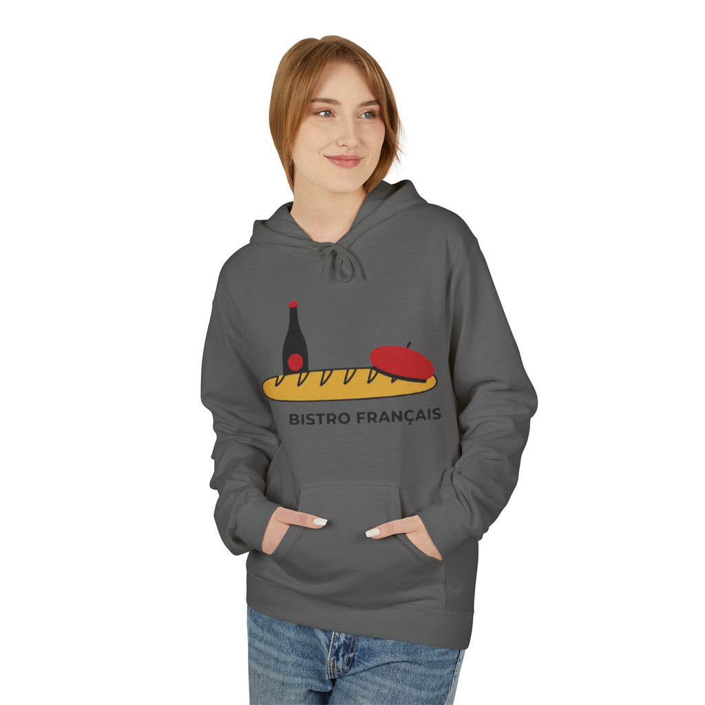 Bistro Français Hoodie — French Bistro Bread, Wine & Beret Graphic