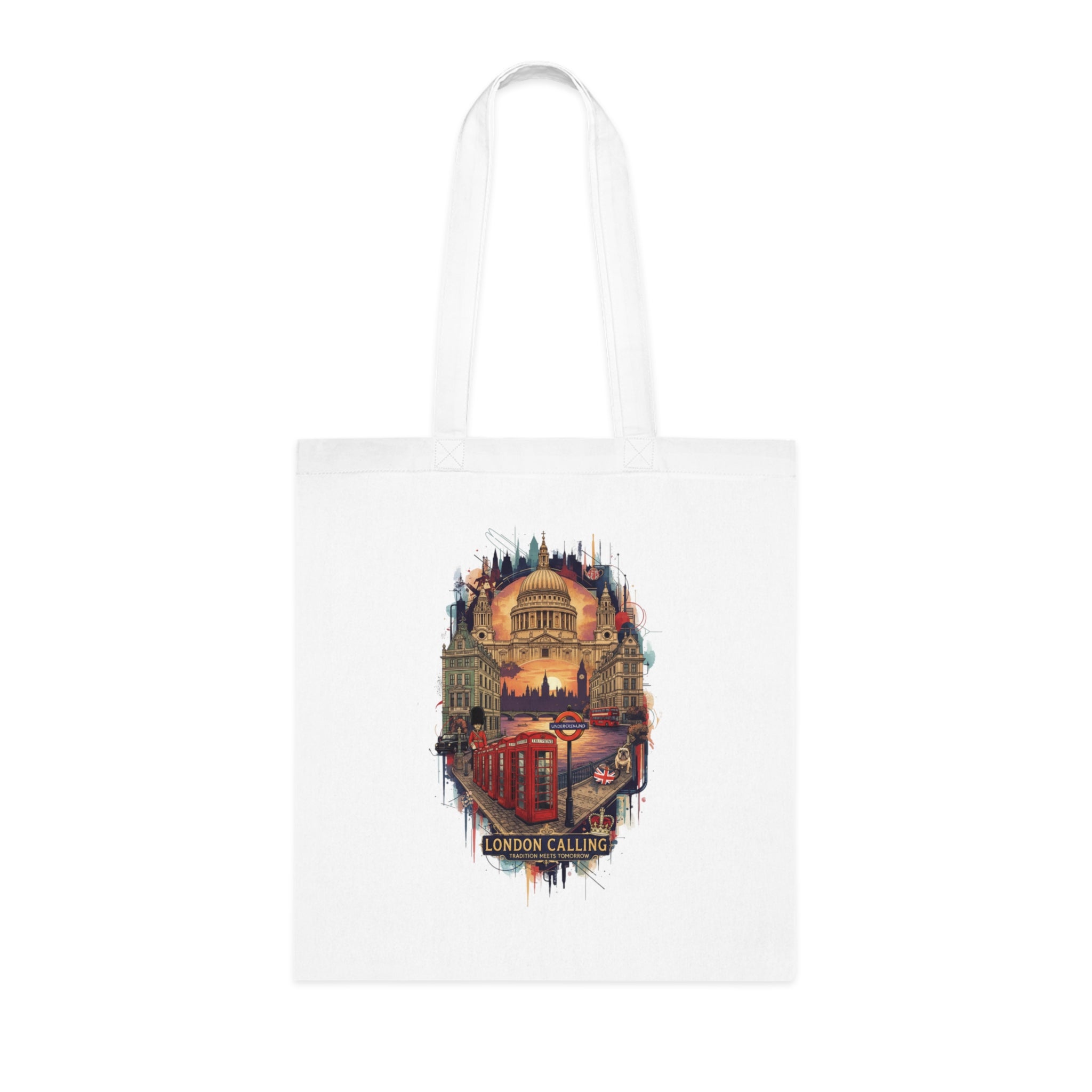 London Calling Cotton Tote Bag — Vintage London Skyline Print, Travel Souvenir Tote