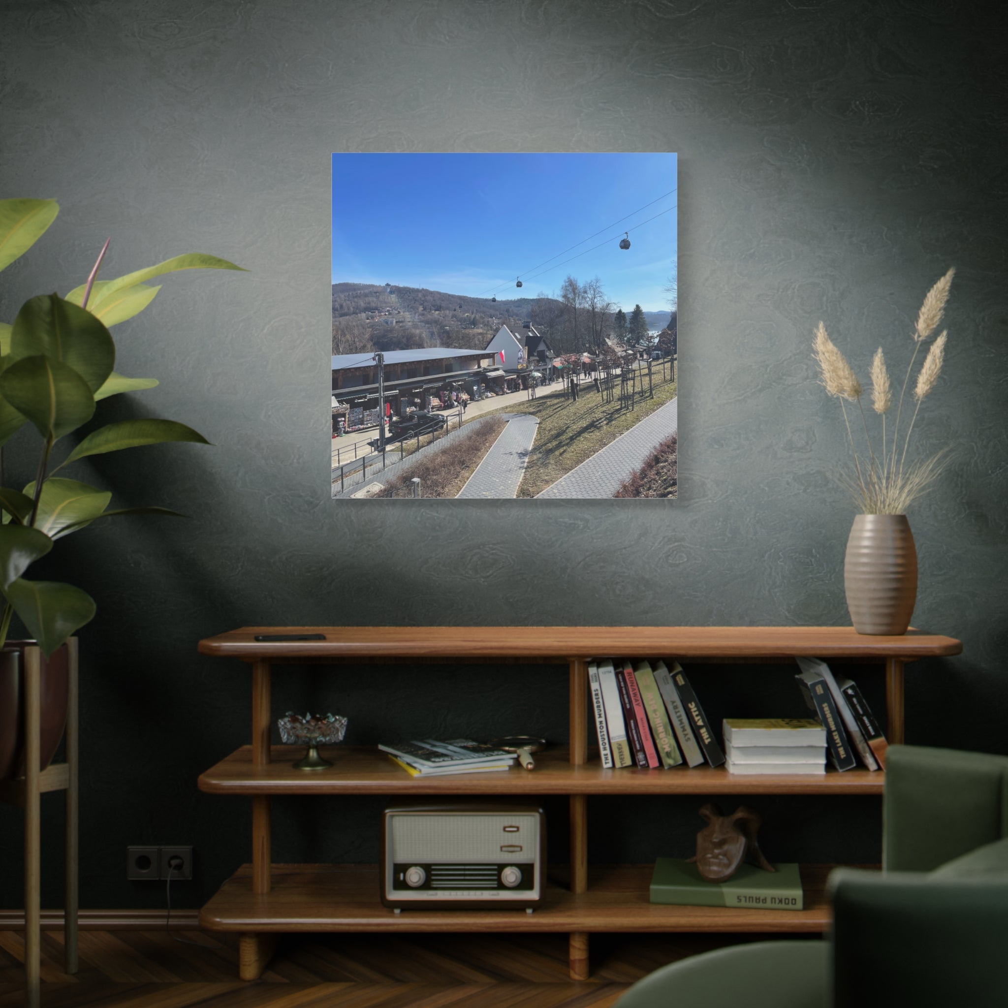 Resort Gondola Matte Canvas Wall Art — Mountain Village Landscape Print
