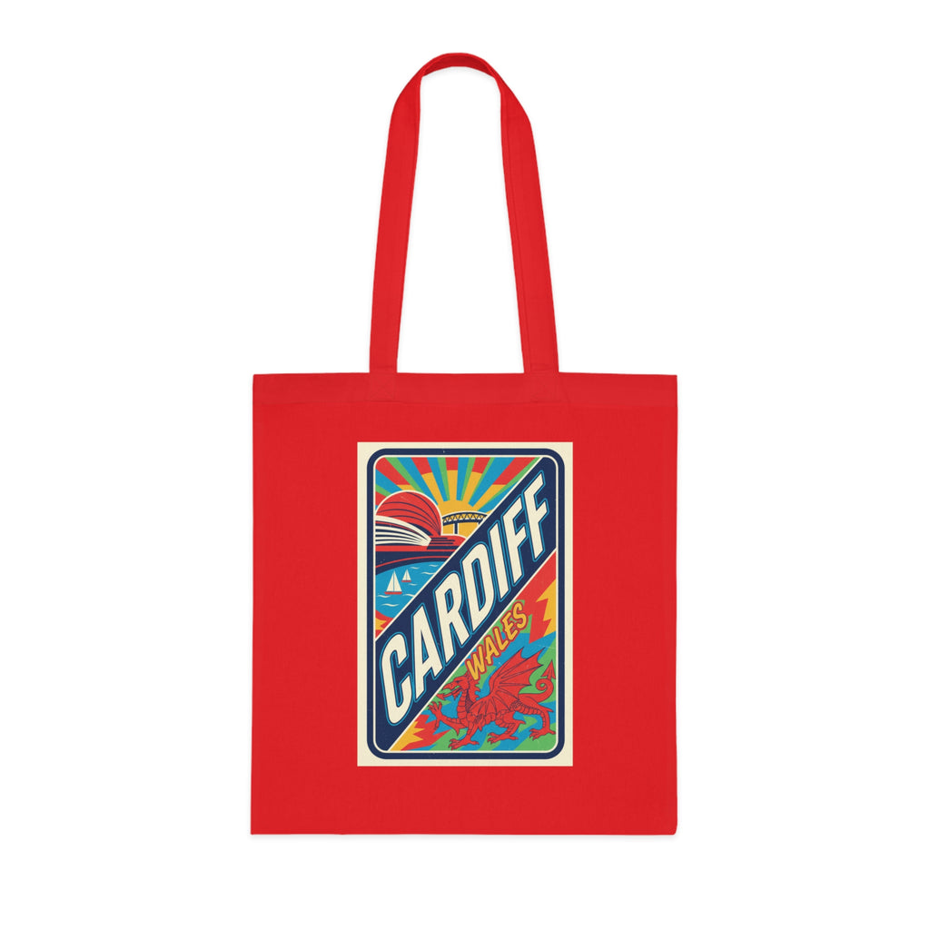 Cardiff Wales Retro Sunrise Cotton Tote