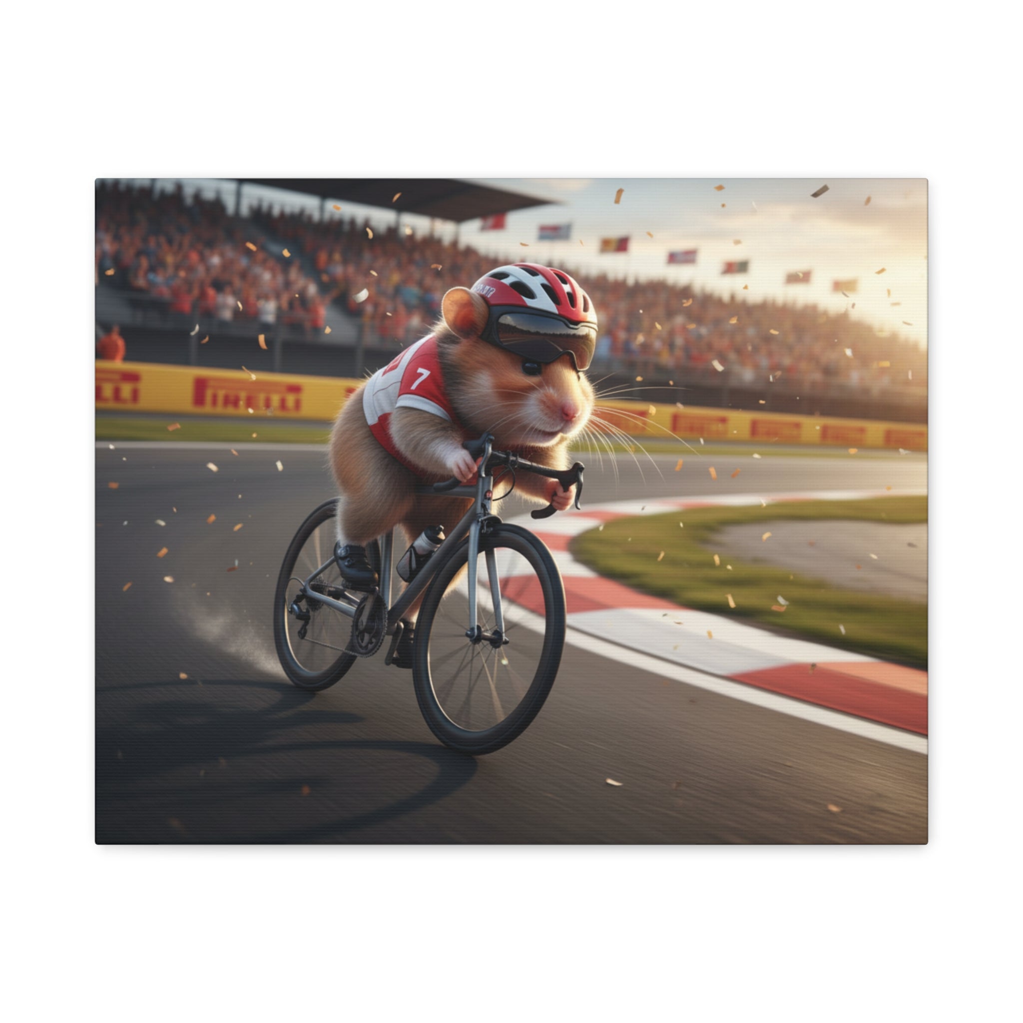 Cycling Hamster Canvas Art — Racing Hamster on Bike Matte Stretched Wall Art