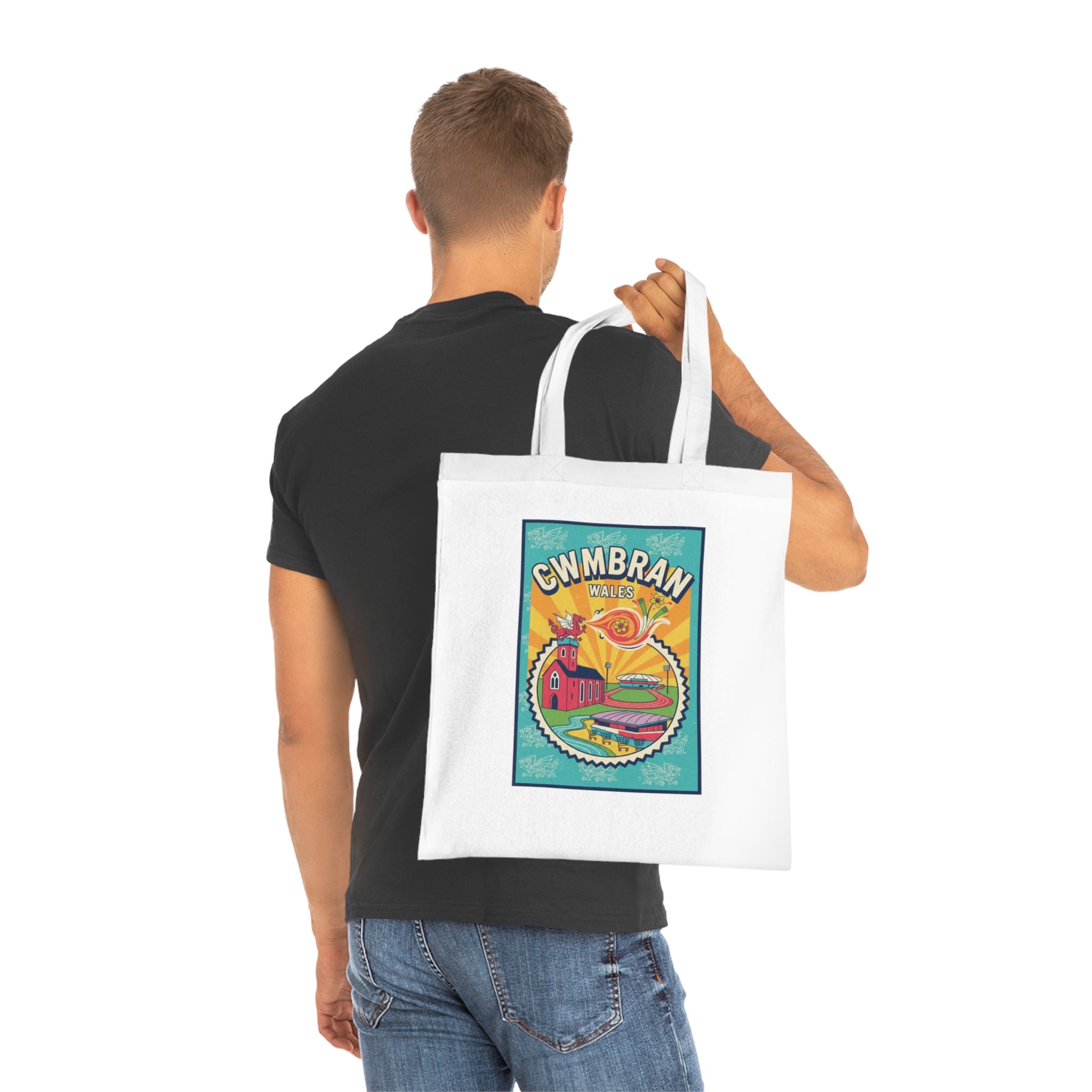 Cwmbran Wales Retro Travel Poster Cotton Tote Bag