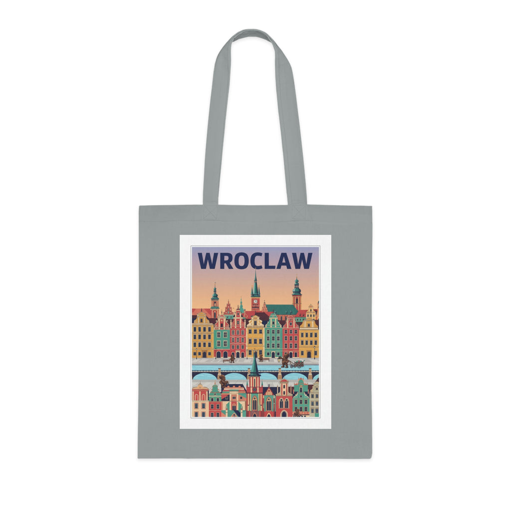 Wroclaw Cityscape Cotton Tote — Retro Polish Travel Market Bag