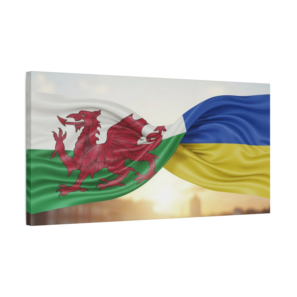 Wales and Ukraine Flags Matte Canvas Print — Stretched Wall Art