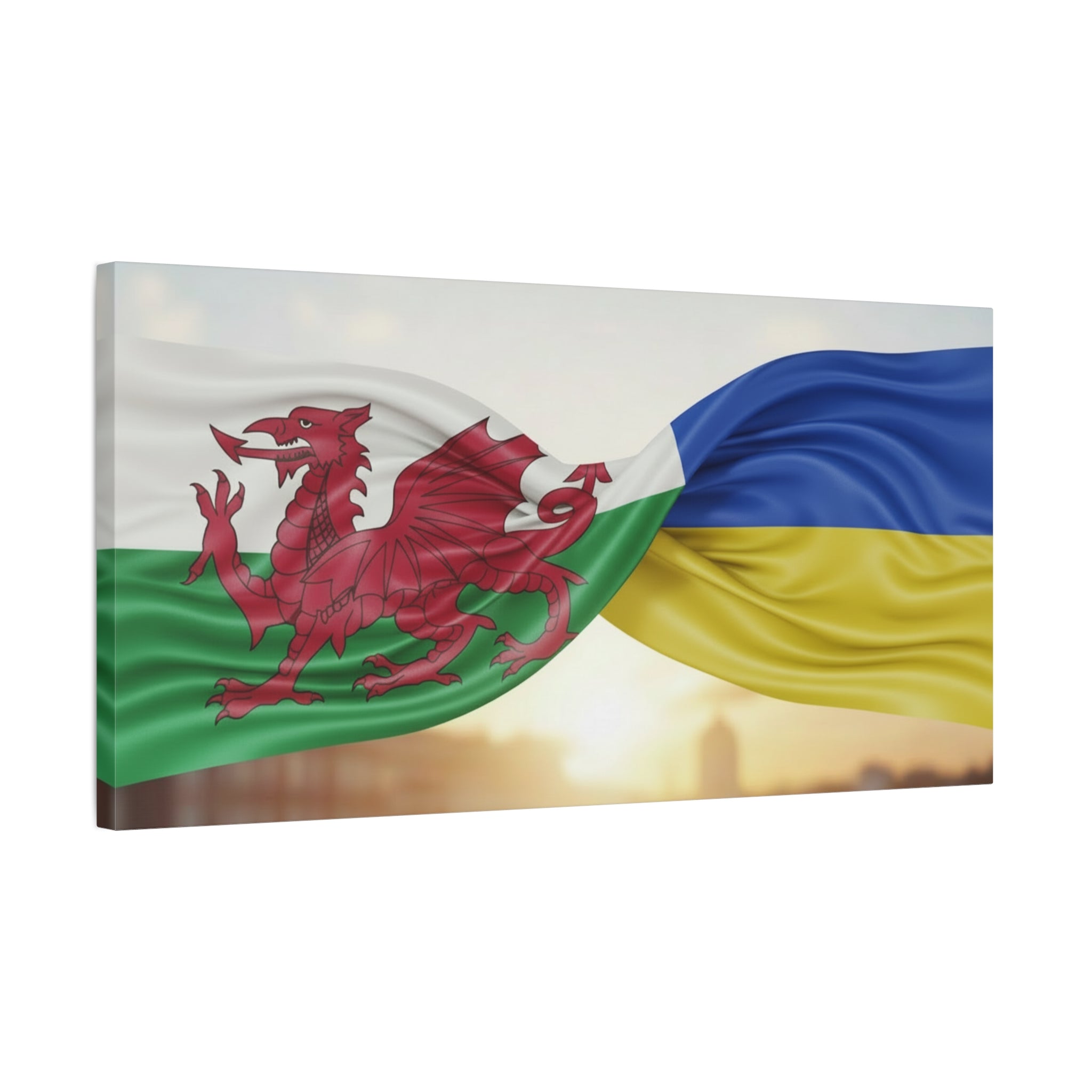 Wales and Ukraine Flags Matte Canvas Print — Stretched Wall Art