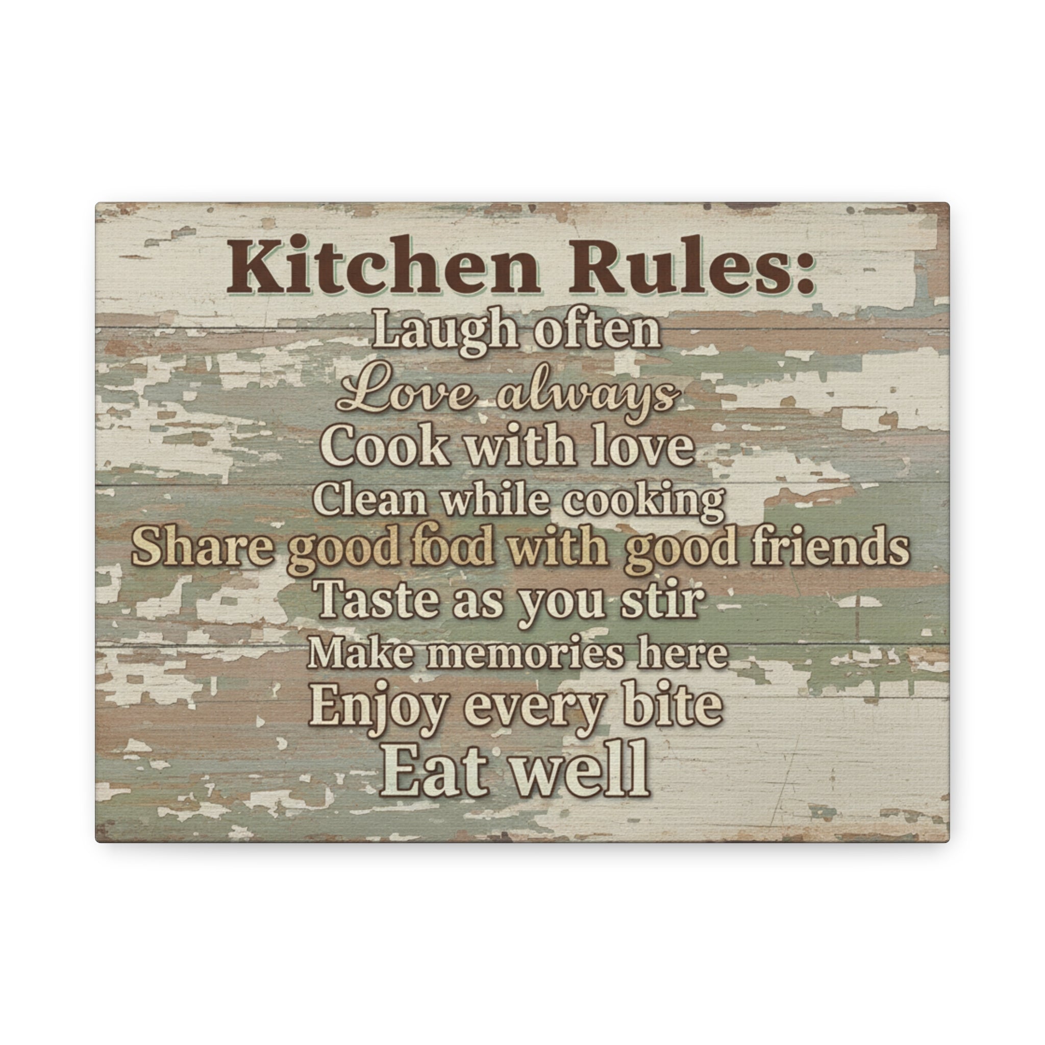 Kitchen Rules Canvas Wall Art – Rustic Farmhouse Kitchen Sign with Inspirational Cooking Quotes