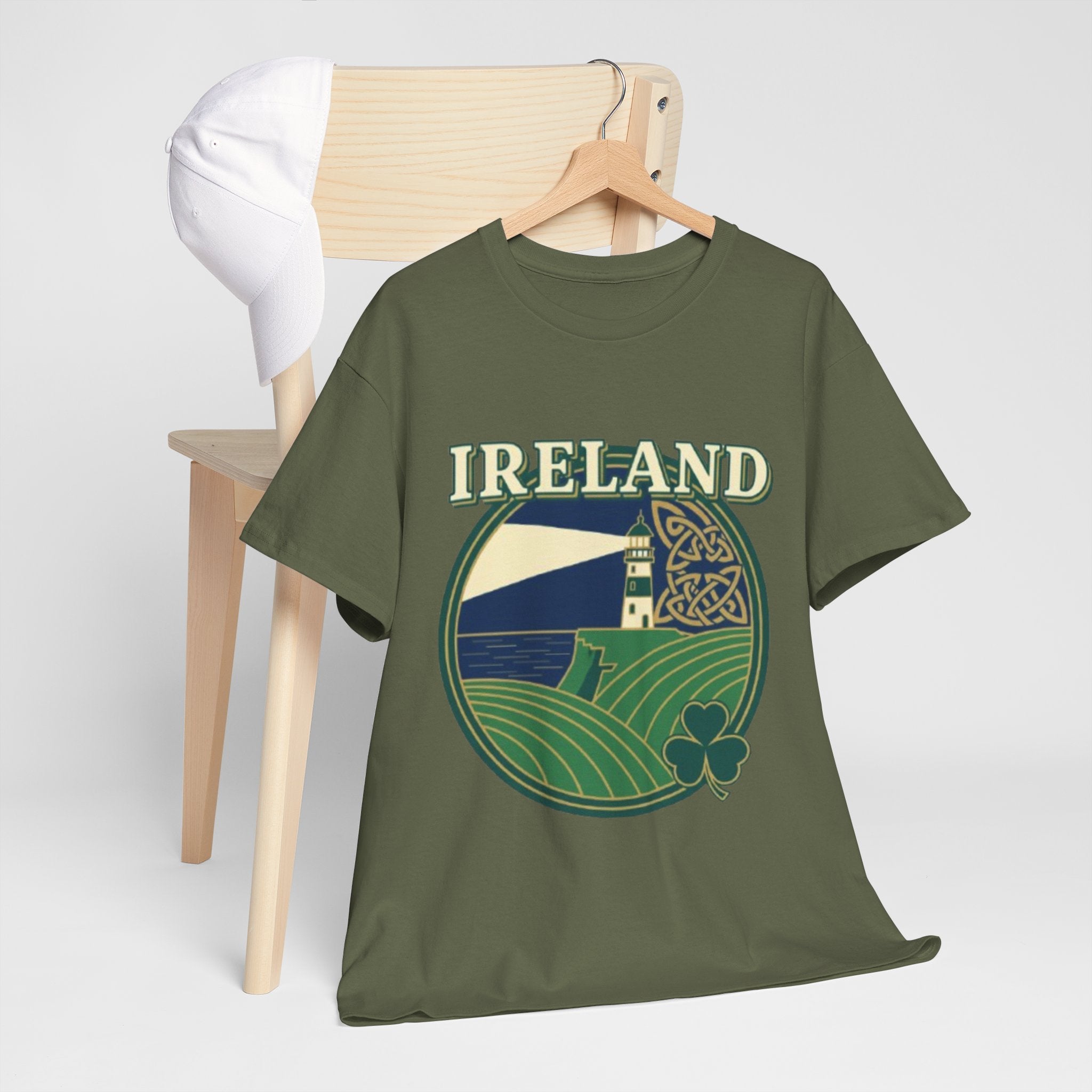 Ireland Scenic Tee — Celtic Lighthouse & Shamrock Graphic T-Shirt