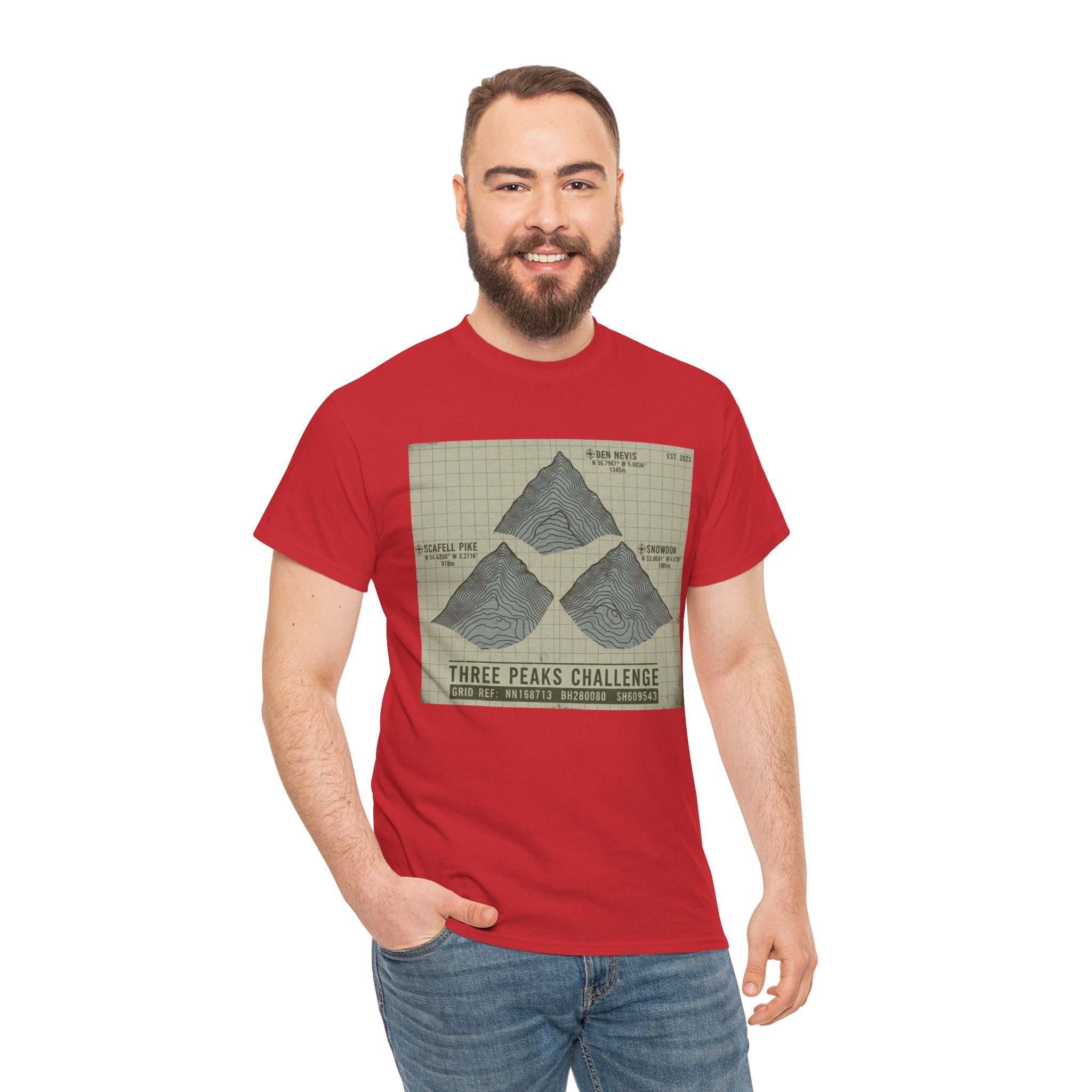 Three Peaks Challenge Graphic T-Shirt — Retro UK Mountain Summit Tee