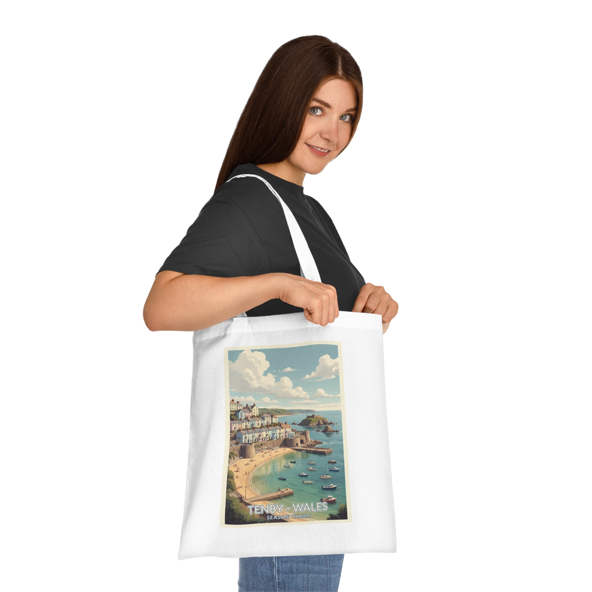 Tenby Wales Vintage Travel Poster Cotton Tote Bag
