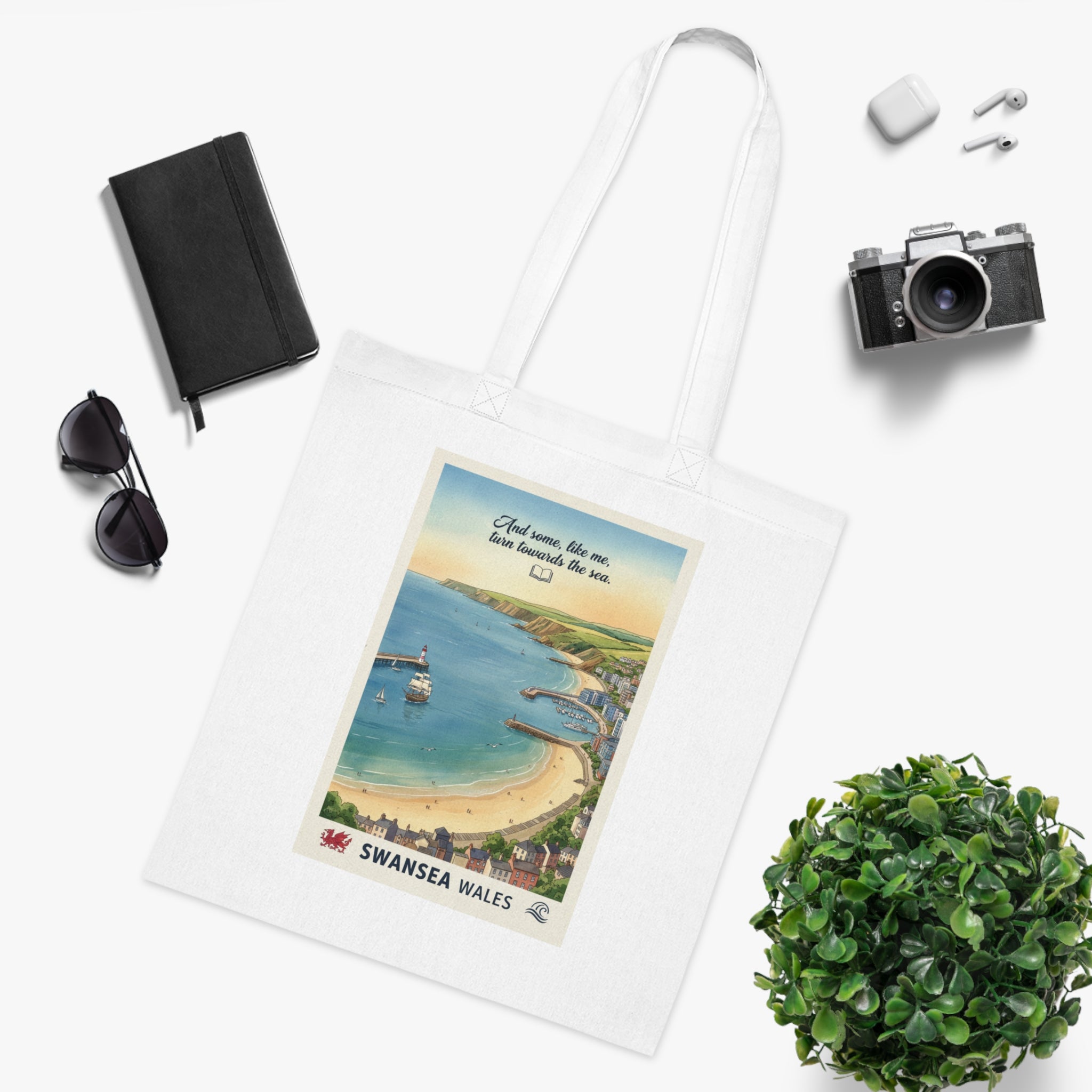 Swansea Wales Vintage Beach Tote — Retro Coastal Cotton Shopper