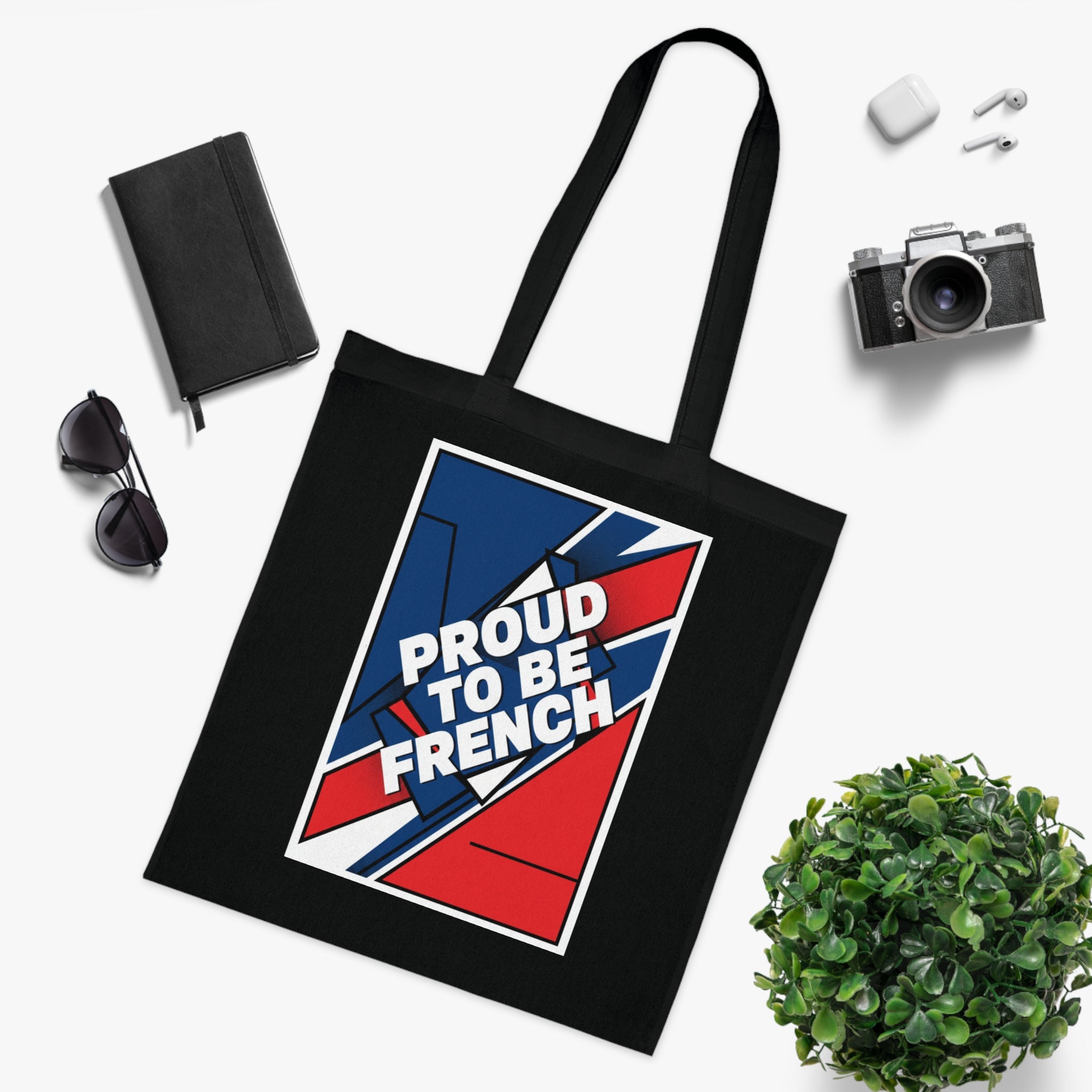 Proud to Be French Cotton Tote Bag — Blue & Red Patriotic Market Bag
