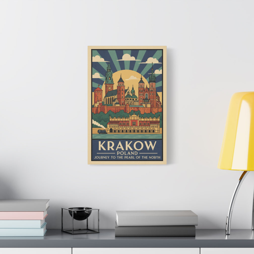 Krakow Poland Vintage Travel Poster Canvas — Matte Stretched Wall Art