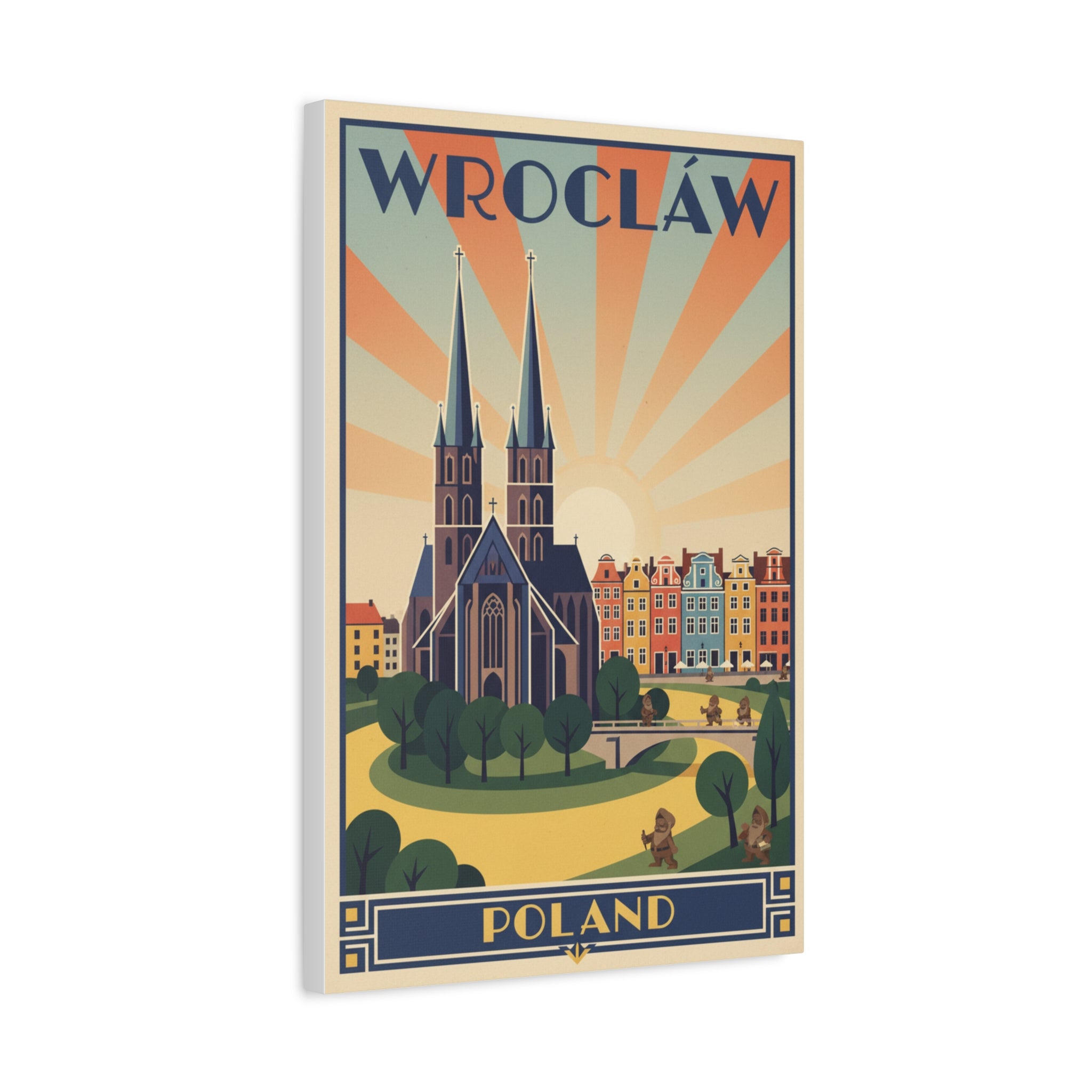 Wrocław Poland Vintage Travel Art Canvas Print — Matte Stretched Wall Decor