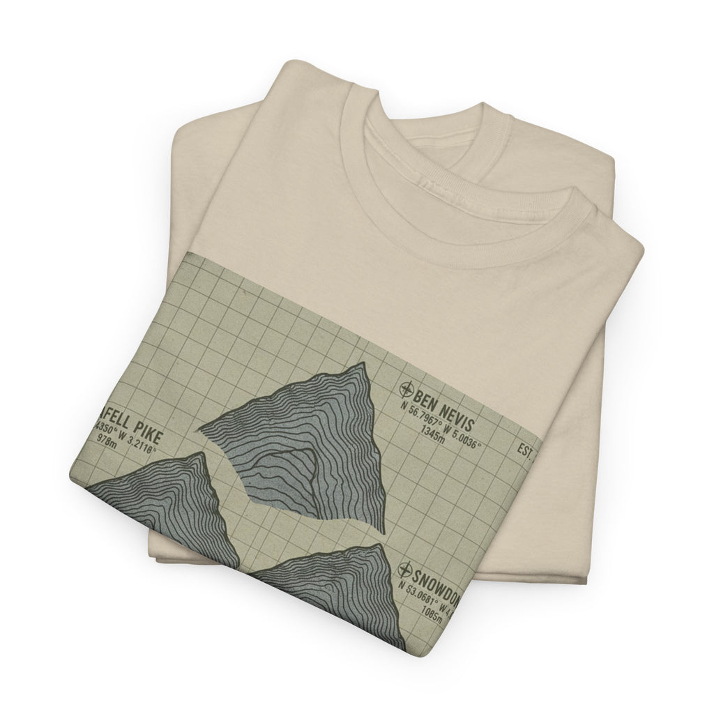 Three Peaks Challenge Graphic T-Shirt — Retro UK Mountain Summit Tee