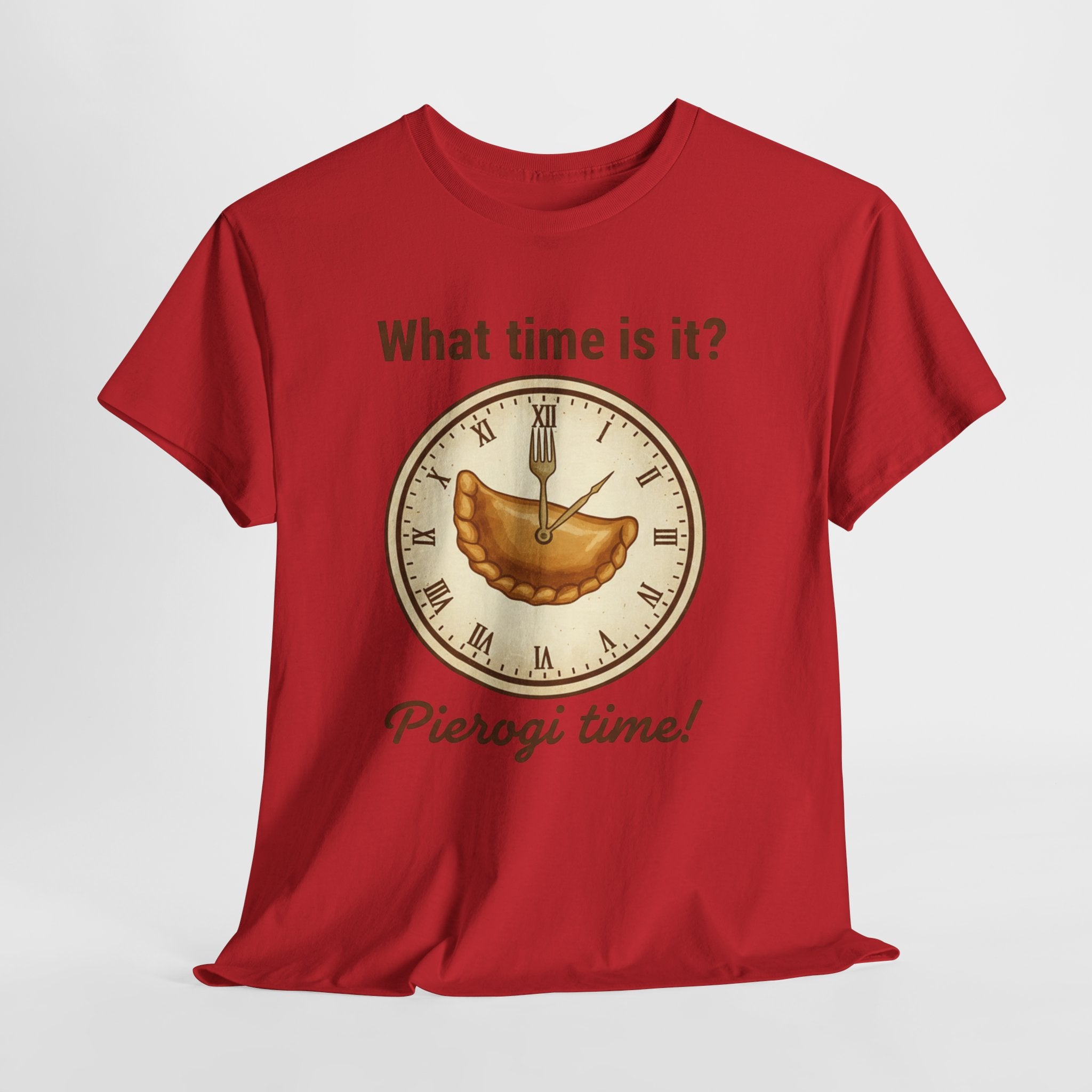 Pierogi Time T‑Shirt — "What time is it? Pierogi time!" Vintage Clock Food Tee