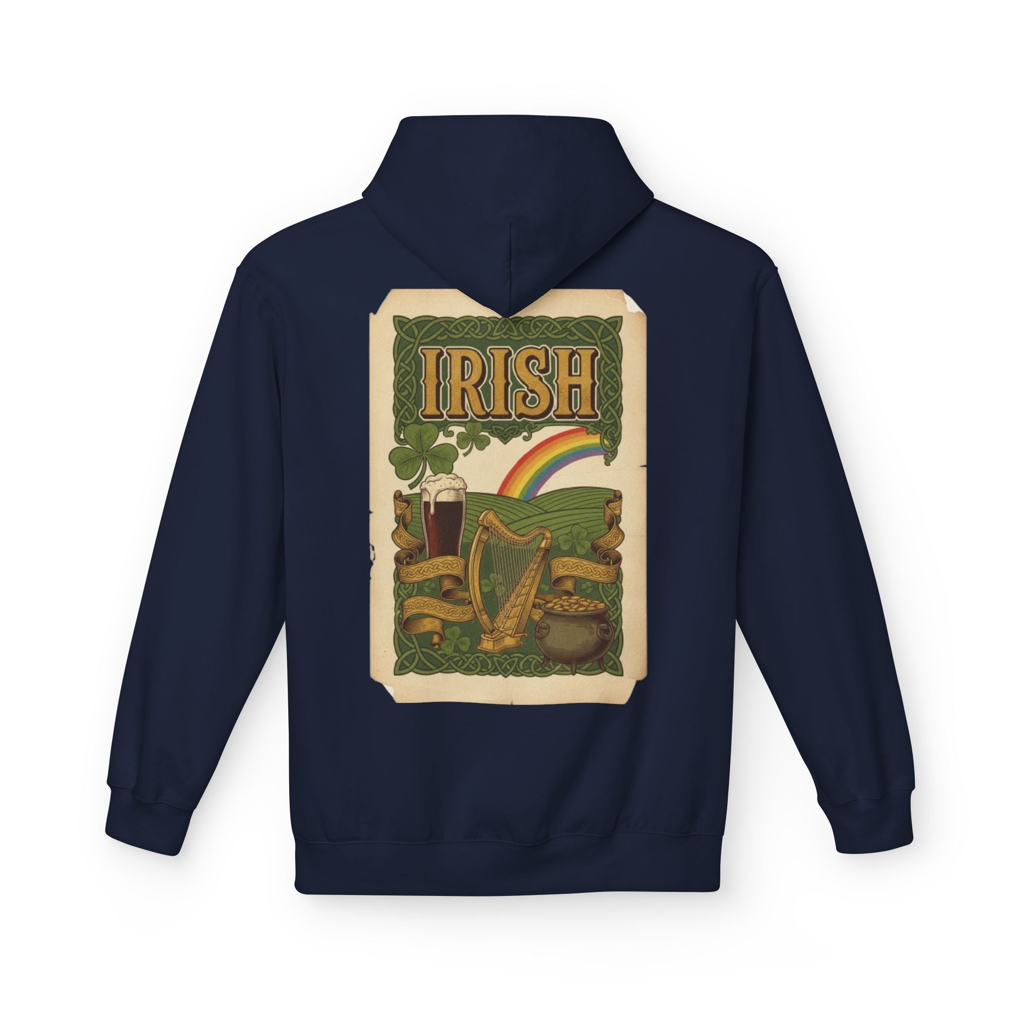 Irish Vintage Poster Hoodie – Retro Rainbow & Harp St. Patrick’s Sweatshirt