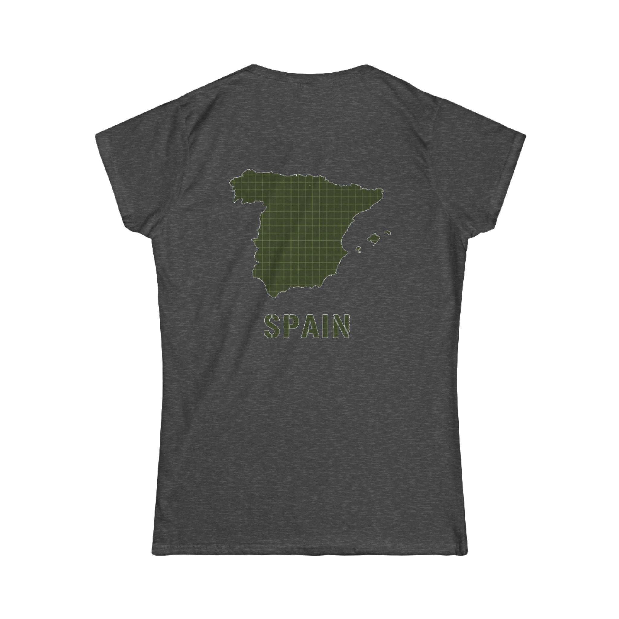 Spain Map Women's Tee — Olive Grid Map Graphic Shirt