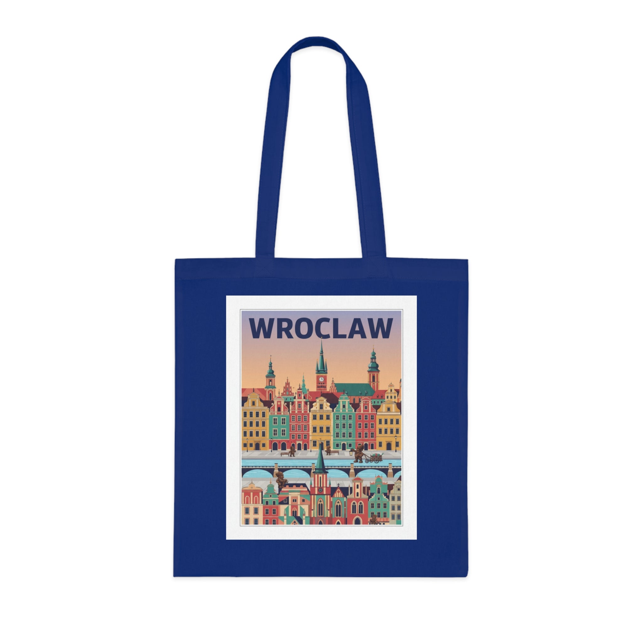 Wroclaw Cityscape Cotton Tote — Retro Polish Travel Market Bag