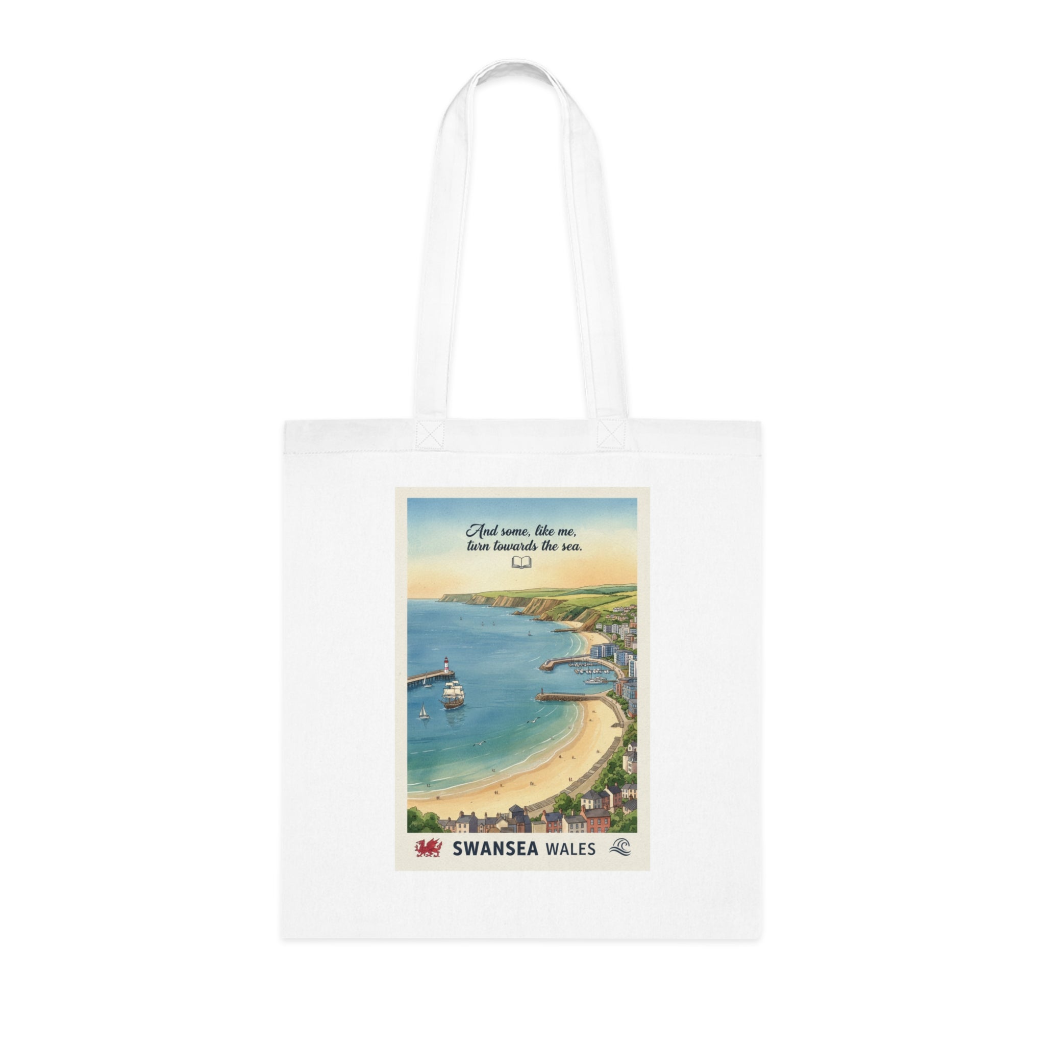 Swansea Wales Vintage Beach Tote — Retro Coastal Cotton Shopper
