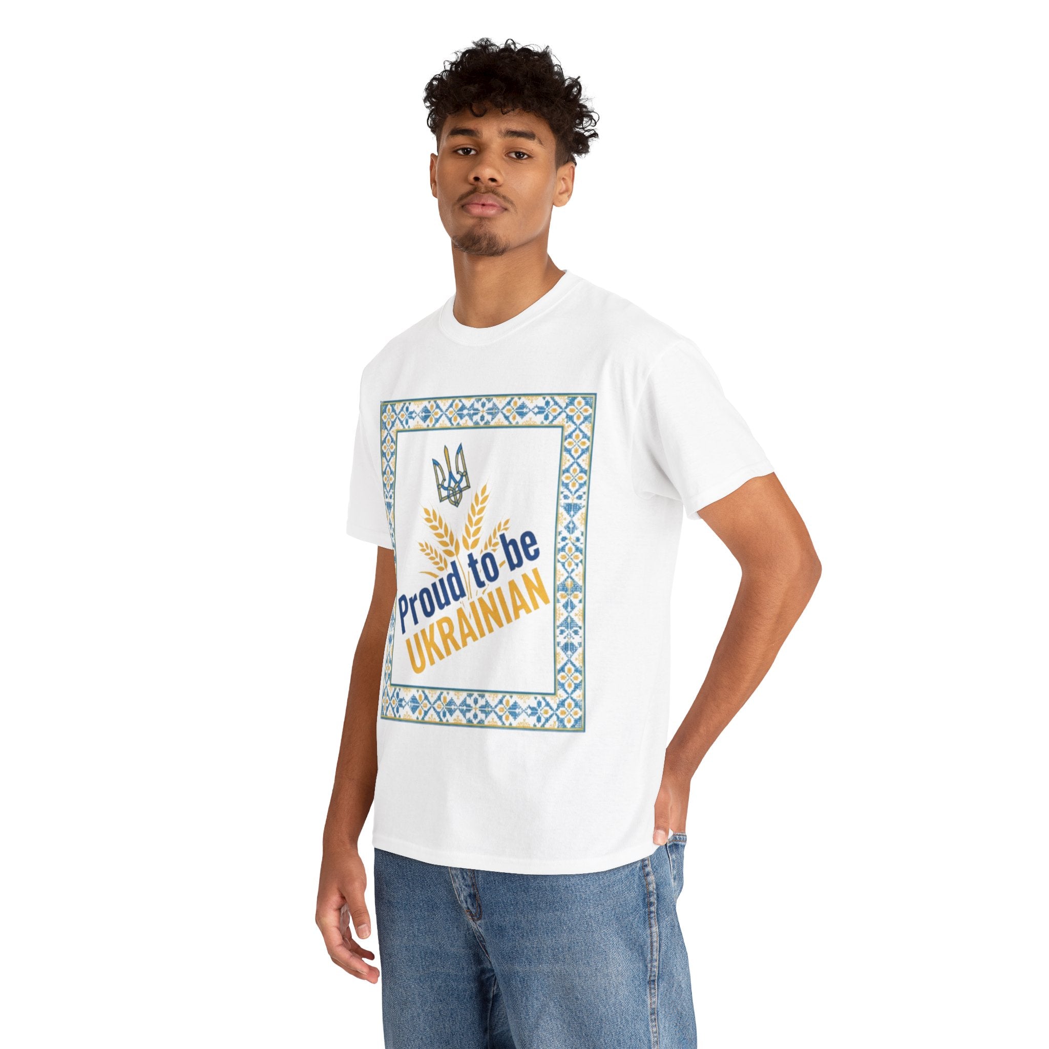 Proud to Be Ukrainian T-Shirt — Ukrainian Pride Tee with Tryzub & Wheat Design