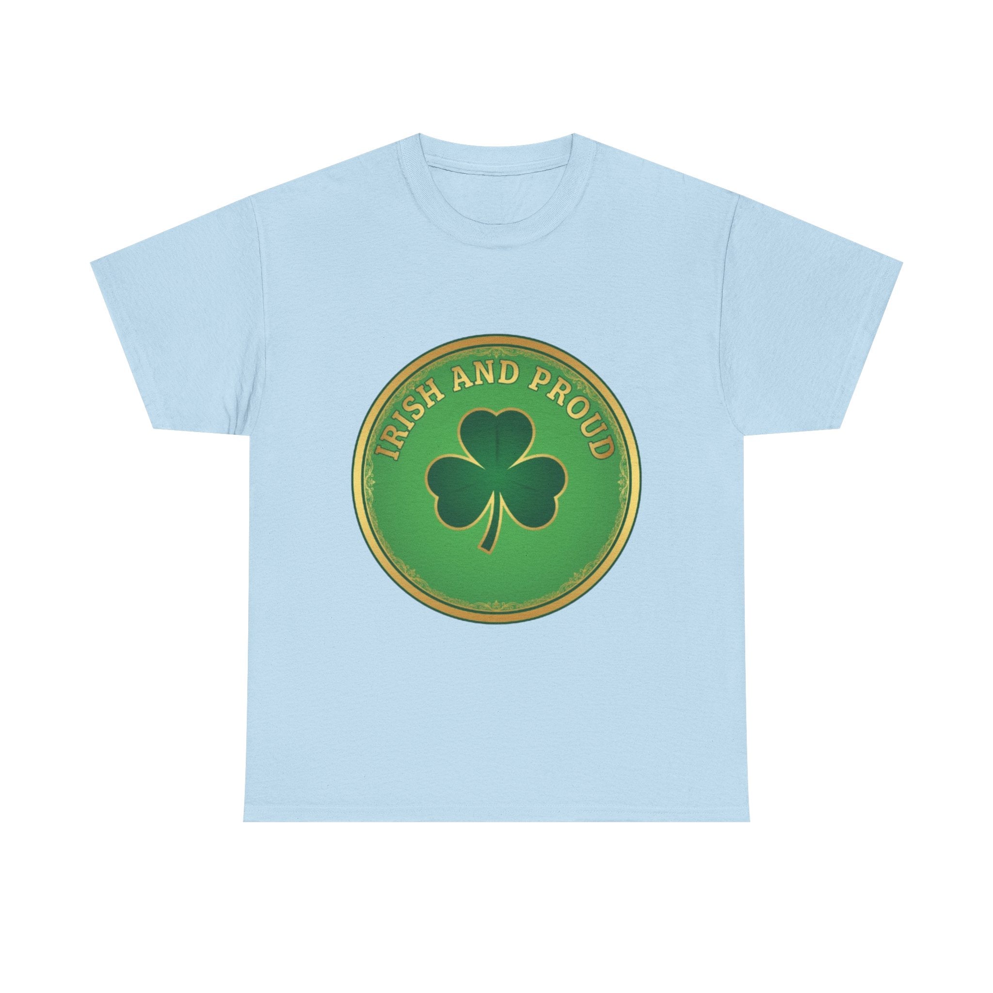 Irish and Proud T-Shirt — Green Shamrock Emblem Tee for St. Patrick's Day