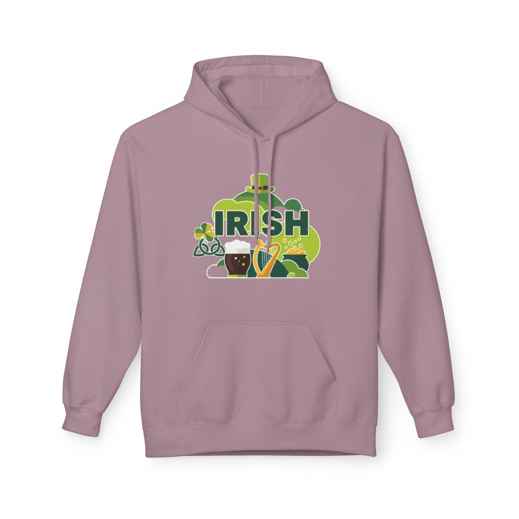 Irish St. Patrick's Day Hoodie — Shamrock, Leprechaun Hat & Pint Design