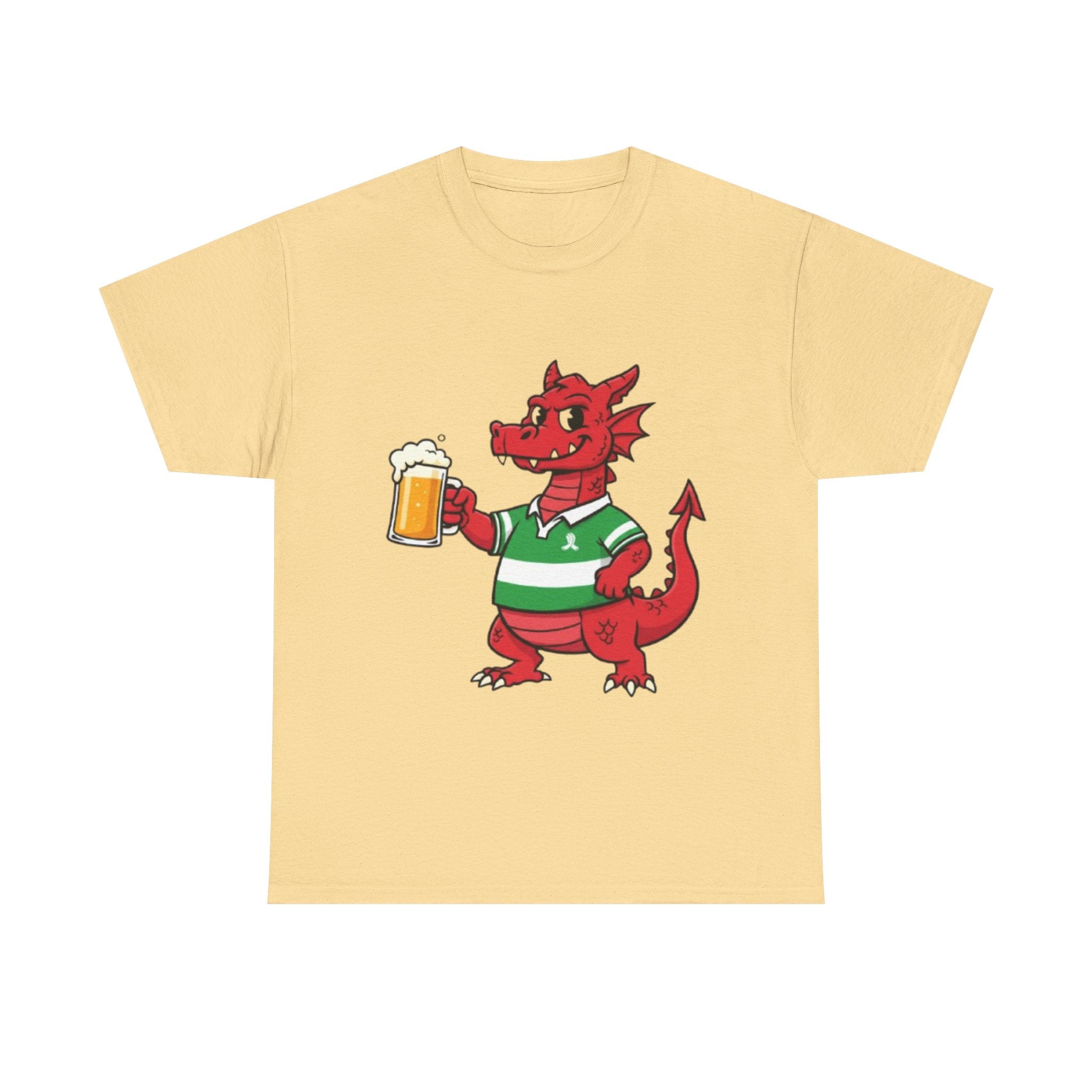 Dragon Cheers T‑Shirt — Cute Red Dragon Holding Beer Graphic Tee