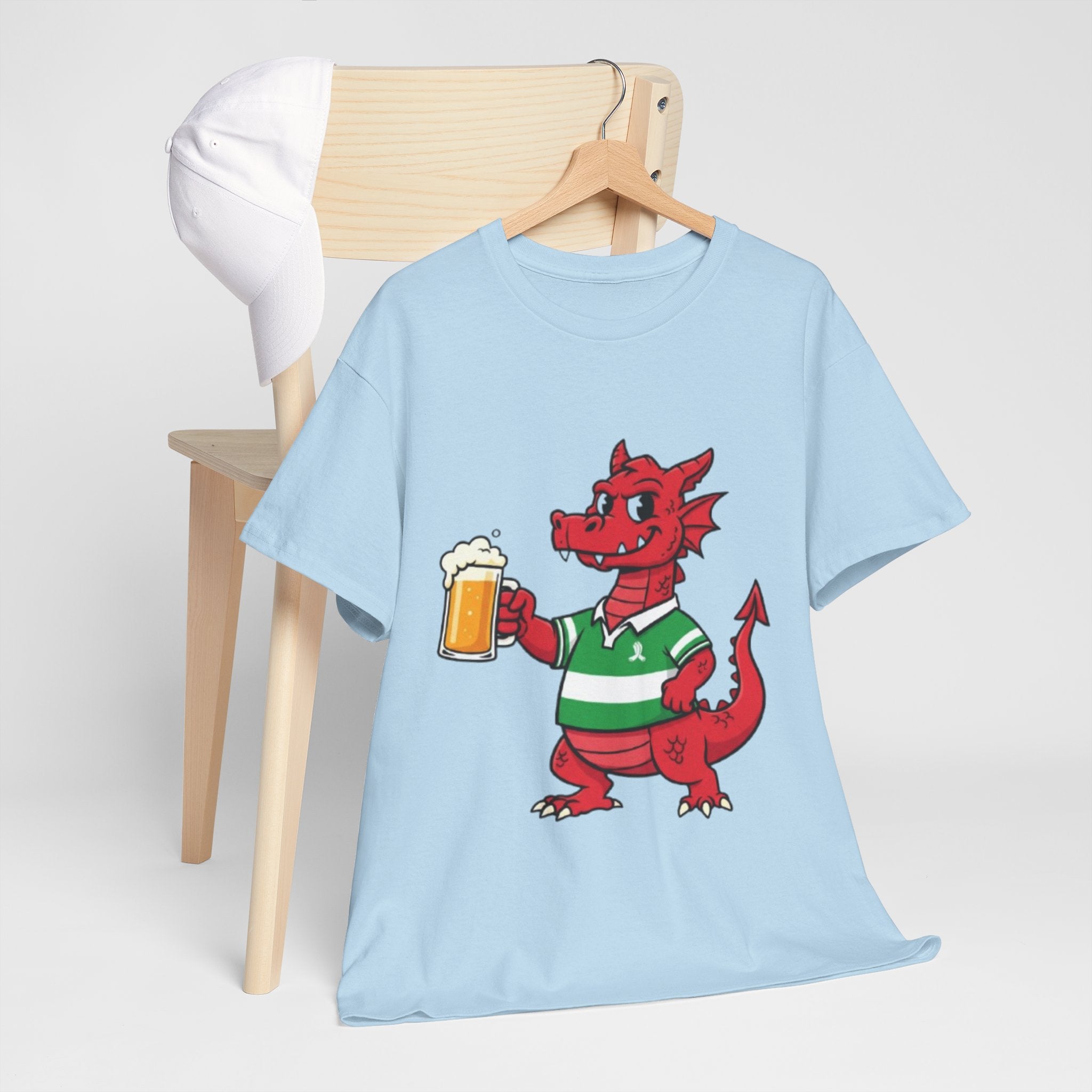 Dragon Cheers T‑Shirt — Cute Red Dragon Holding Beer Graphic Tee