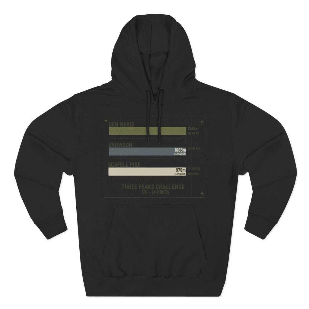 Three Peaks Challenge Hoodie — Retro Ben Nevis, Scafell Pike & Snowdon Pullover