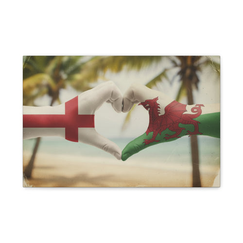 England & Wales Canvas Print — England & Wales Flag Heart Beach Wall Art