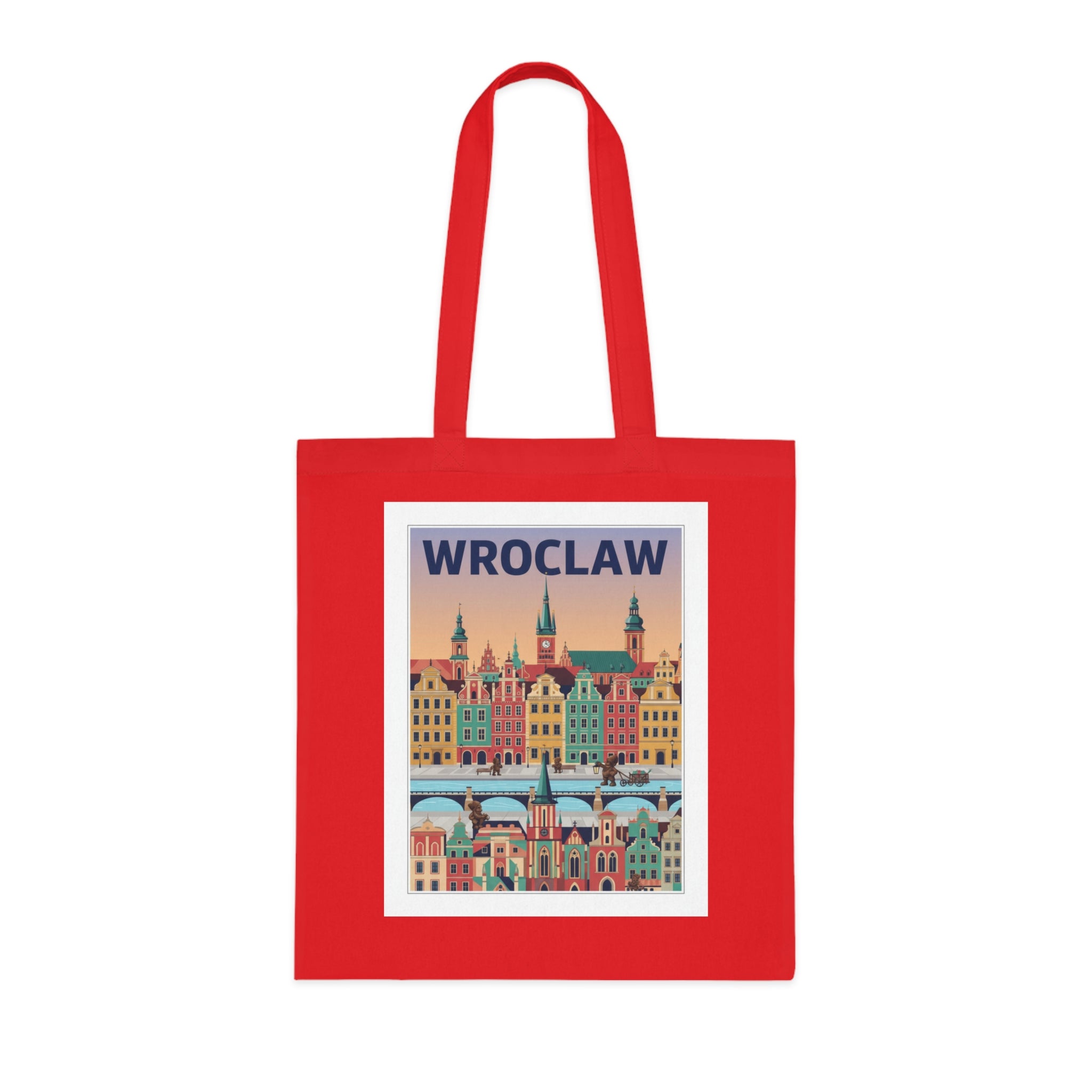 Wroclaw Cityscape Cotton Tote — Retro Polish Travel Market Bag
