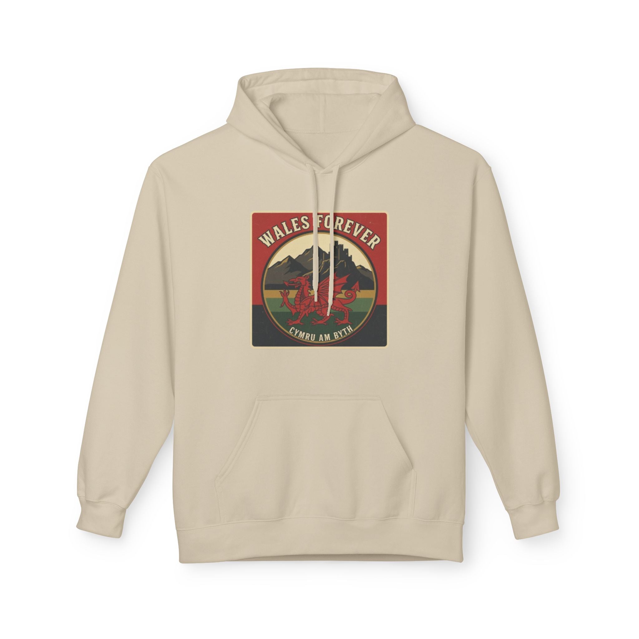 Wales Forever Hoodie — Vintage Welsh Dragon Mountain Graphic