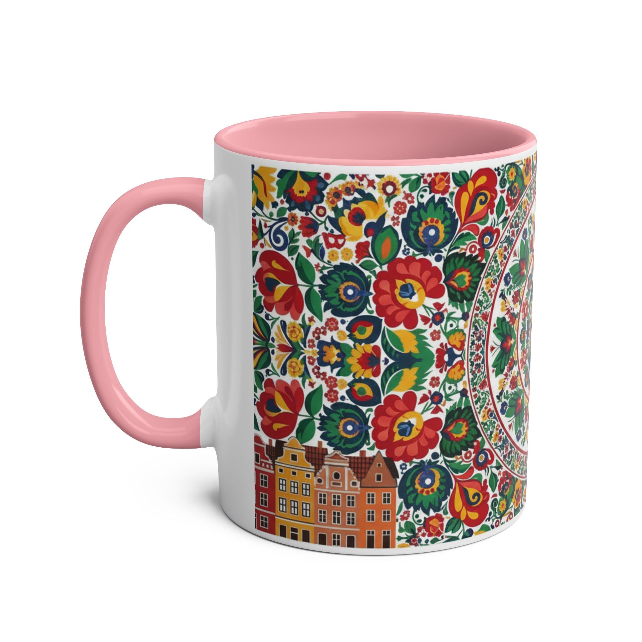 Floral Mandala Two-Tone Coffee Mug — Colorful Folk Art 11oz