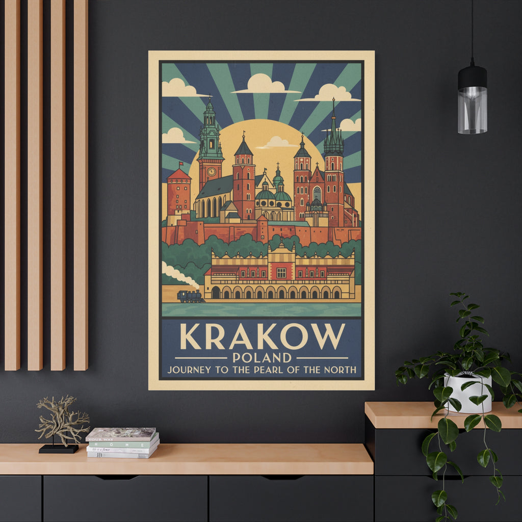 Krakow Poland Vintage Travel Poster Canvas — Matte Stretched Wall Art
