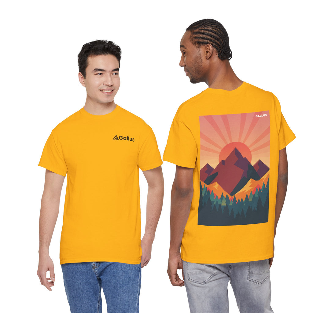 Mountain Sunset Graphic Tee — Vintage Nature Poster Back Print