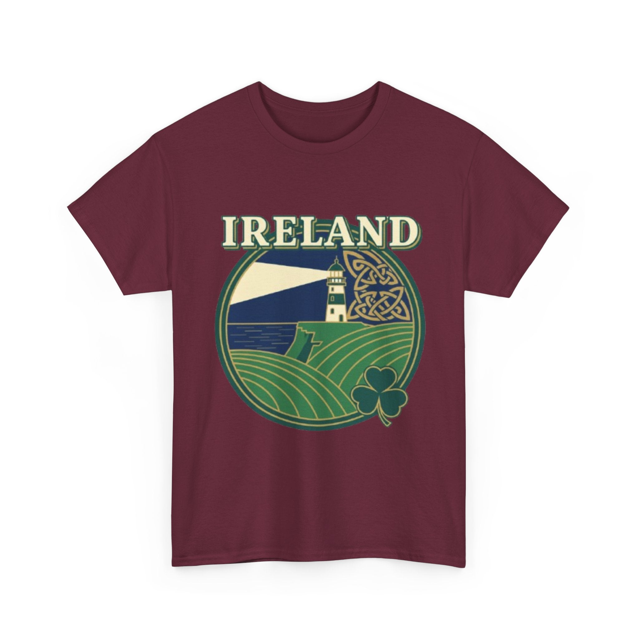 Ireland Scenic Tee — Celtic Lighthouse & Shamrock Graphic T-Shirt