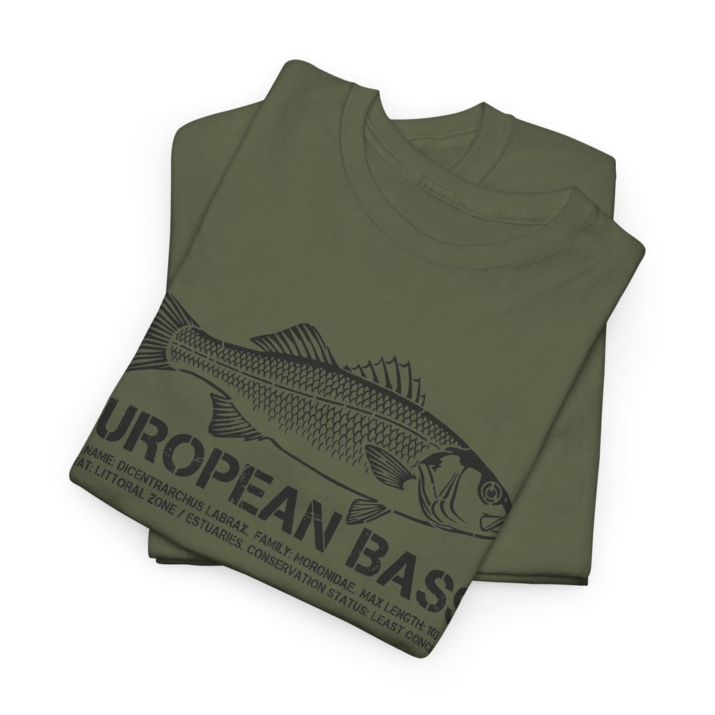 European Bass Fishing — Vintage Fish Illustration Tee