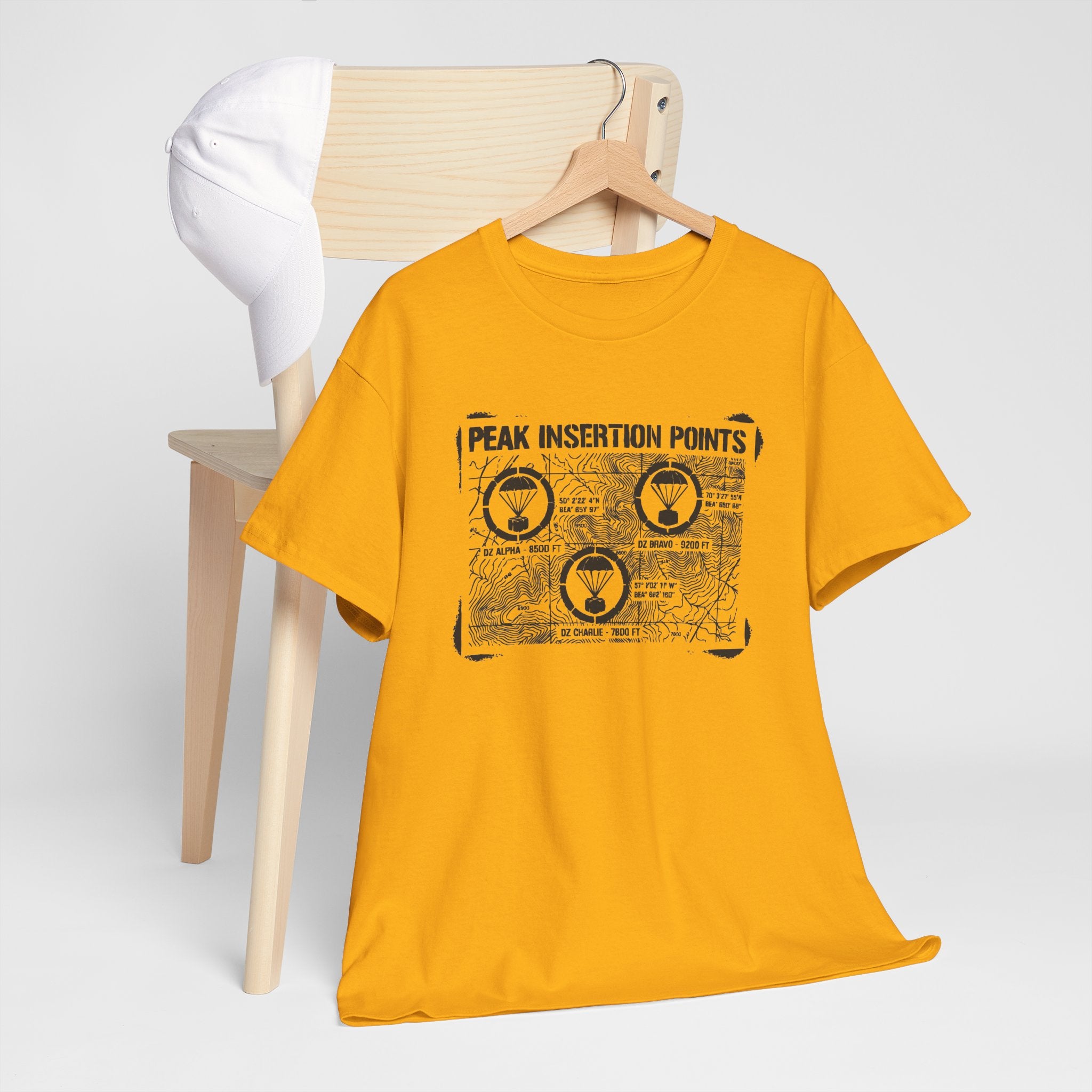 Retro Mountain Schematic Graphic T-Shirt — Technical Diagram Hiking Tee