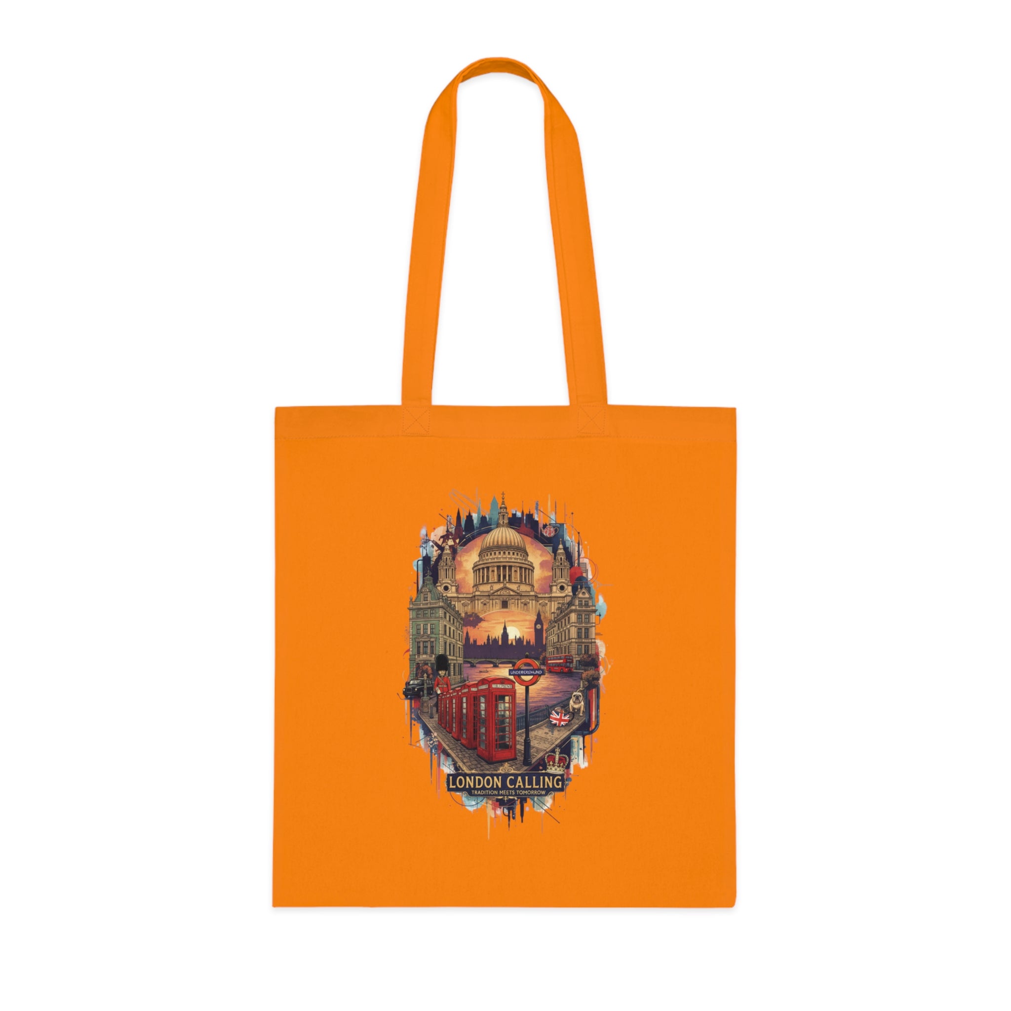 London Calling Cotton Tote Bag — Vintage London Skyline Print, Travel Souvenir Tote