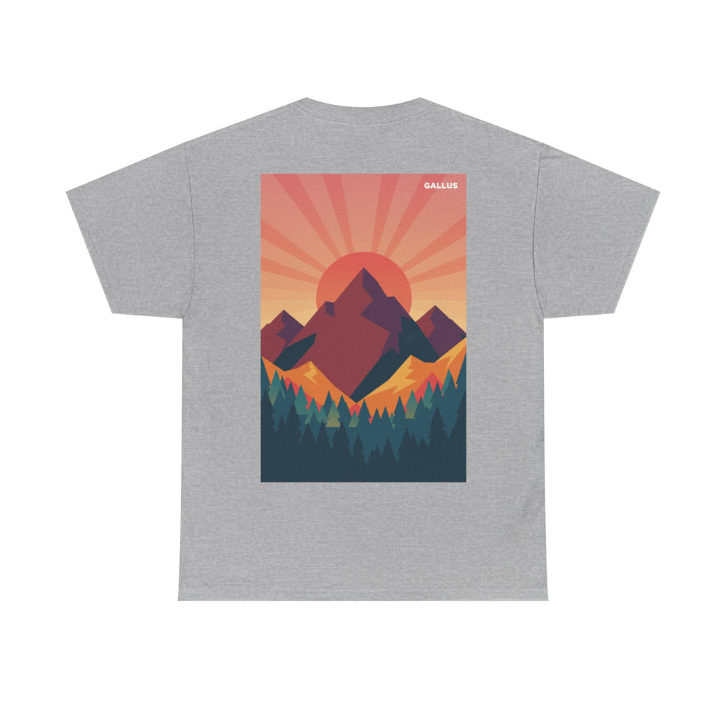 Mountain Sunset Graphic Tee — Vintage Nature Poster Back Print